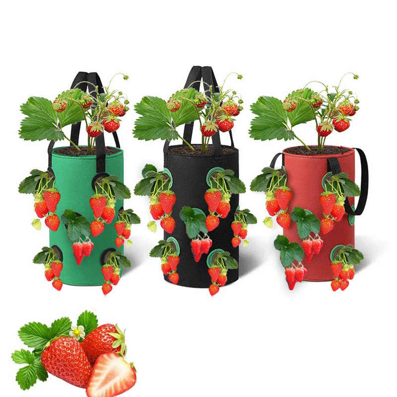 Dedom Pflanzkübel Erdbeere Pflanzsack 3 Stück, Garten Gemüse Zuchtbeutel, Grow Tasche, Hängend Erdbeeren Pflanztaschen, (20x35CM)