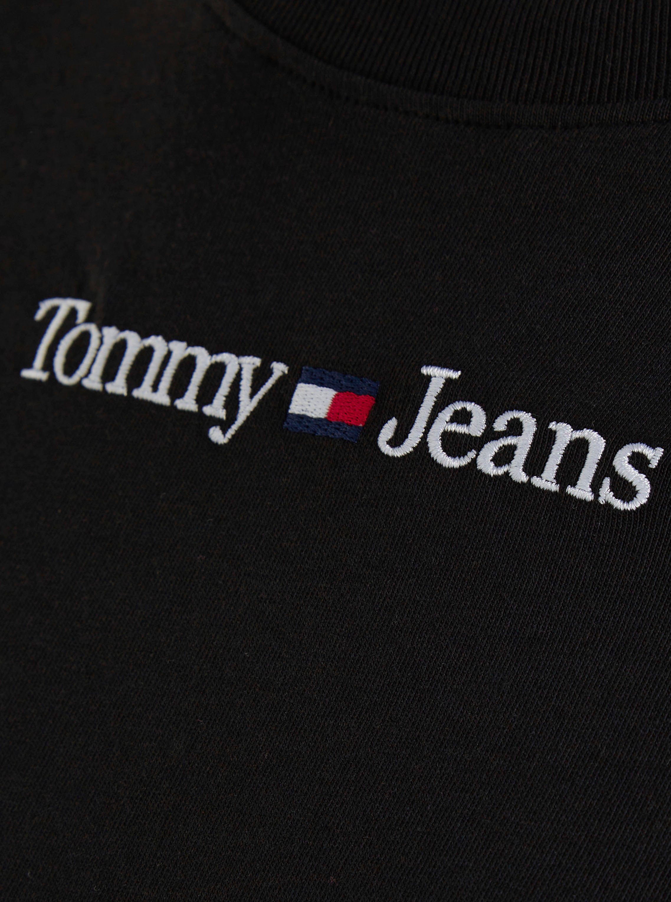 Tommy Jeans TJW LINEAR Langarmshirt BABY Jeans Tommy mit LS Logo-Schriftzug gesticktem SERIF schwarz