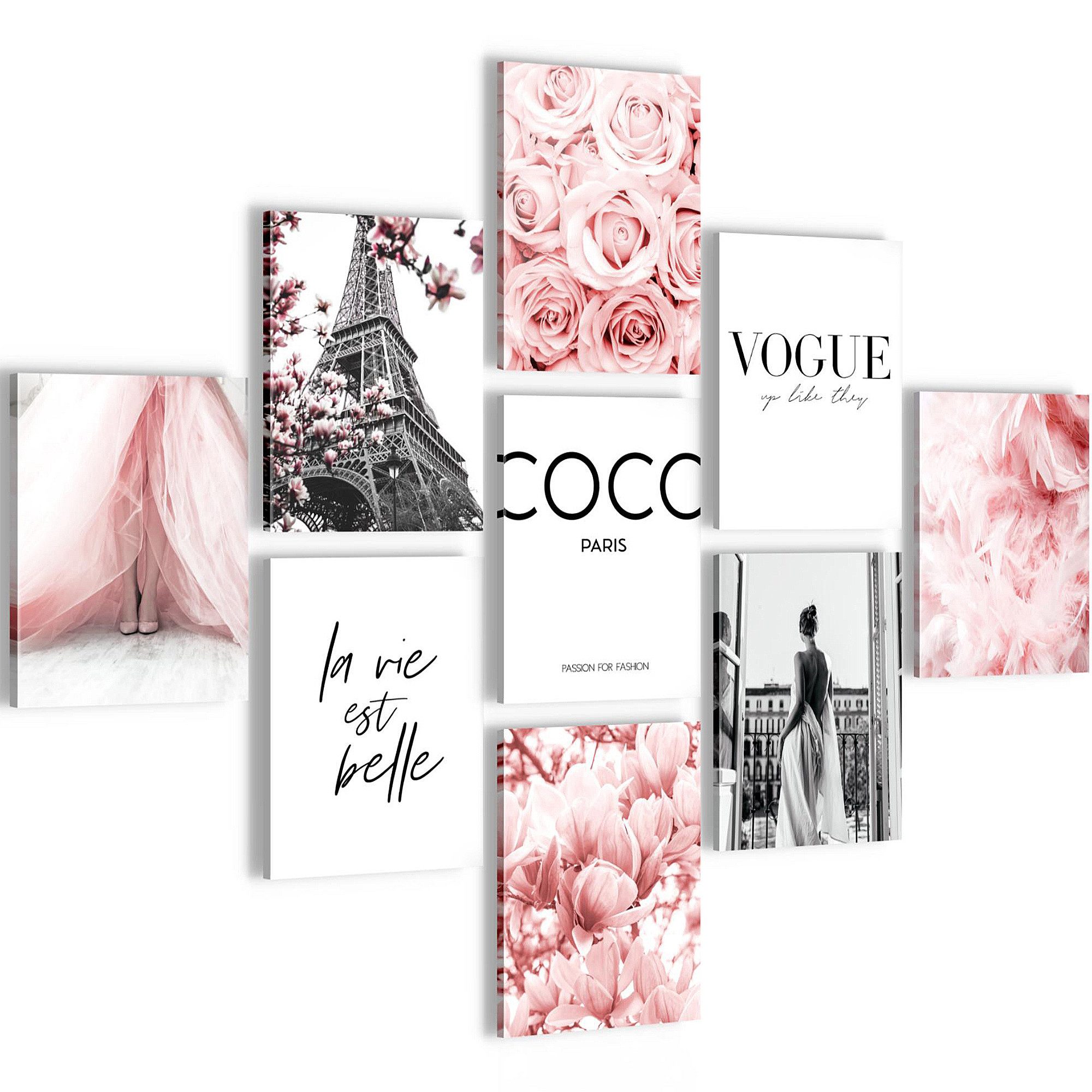 Novart Wandbild Fashion Rosa AUFHÄNGFERTIG Coco Mädchen Teenager 9 Bilder N026191a, 20 x 25 cm - 9 Bilder