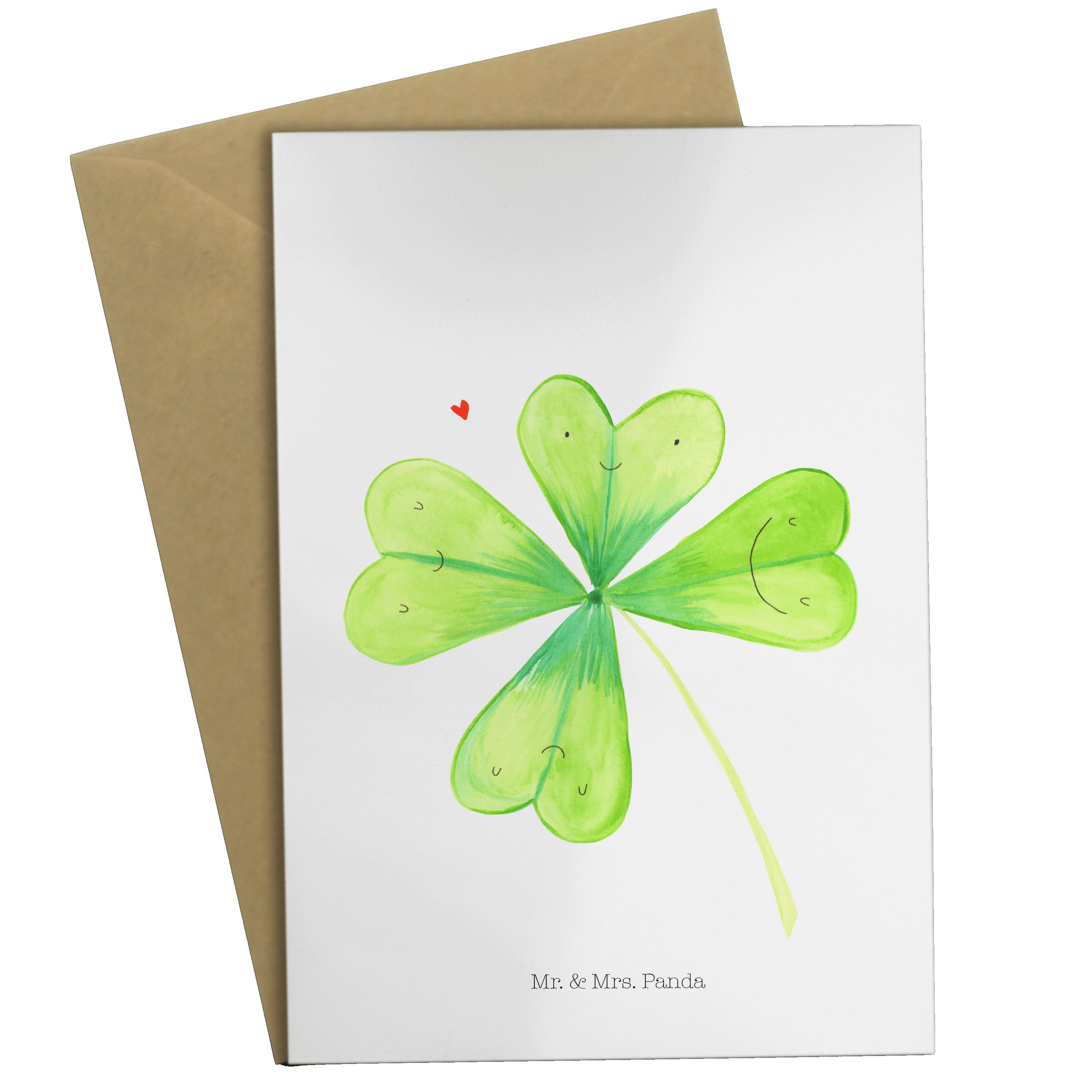 - Glü Grußkarte Mr. & Panda Geburtstagskarte, Weiß Mrs. Kleeblatt Geschenk, - Blumen, Neuanfang,