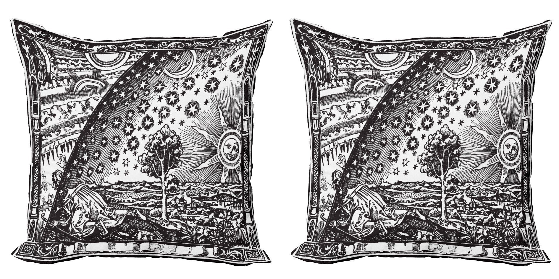 Kissenbezüge Modern Accent Doppelseitiger Digitaldruck, Abakuhaus (2 Stück), Jahrgang Mond Sonne Planeten Bild