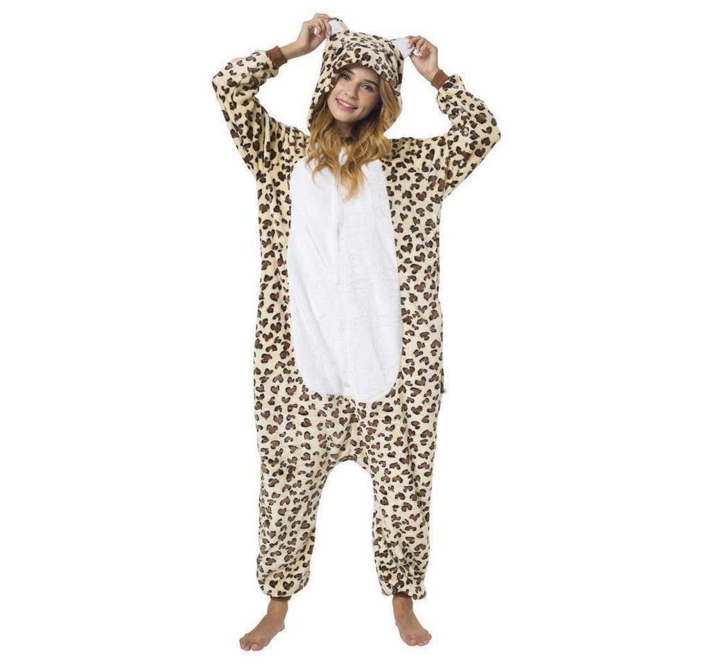 Katara Partyanzug Zoo Wilde Tiere Jumpsuit Kostüm Erwachsene S-XL, Karneval - Kostüm, Kigurumi - Leopard braun beige XL (175-185cm)