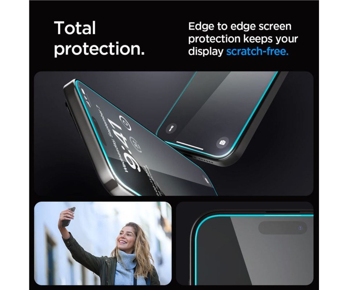 Spigen Displayschutzfolie 2x Displayschutz für iPhone 15 Pro Max Panzerglass Panzerfolie Glas, 2‑tlg. Set, 2 Stück, Tempered Glass, Anti-Fingerabdruck, Case Friendly, Hartglas