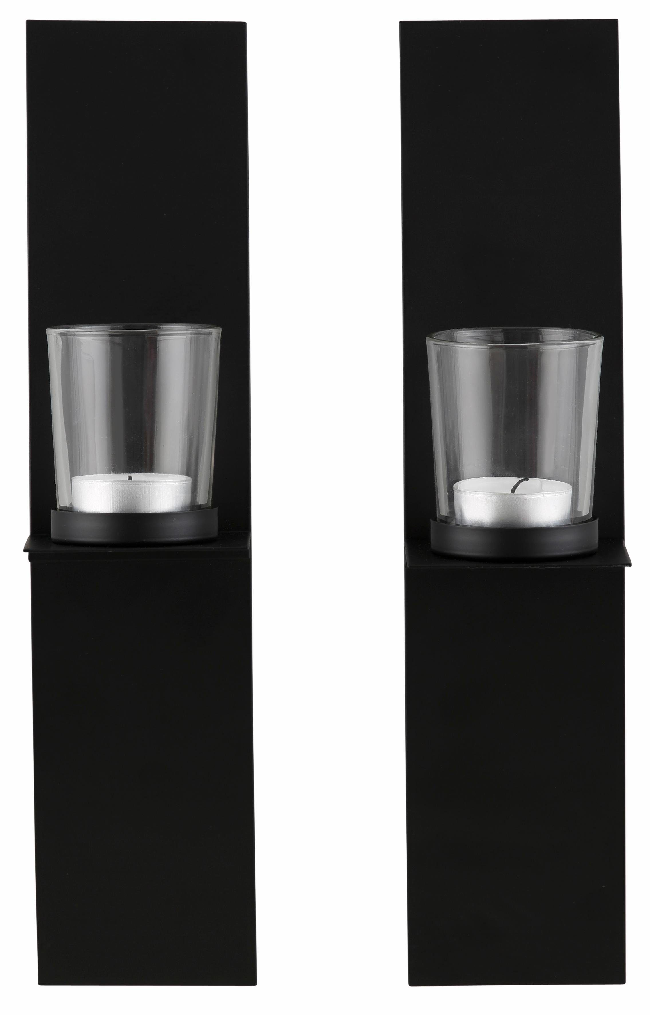 andas Wandkerzenhalter Drammen (Set, 2 St), Landhaus, Metall, Glas, schwarz günstig online kaufen