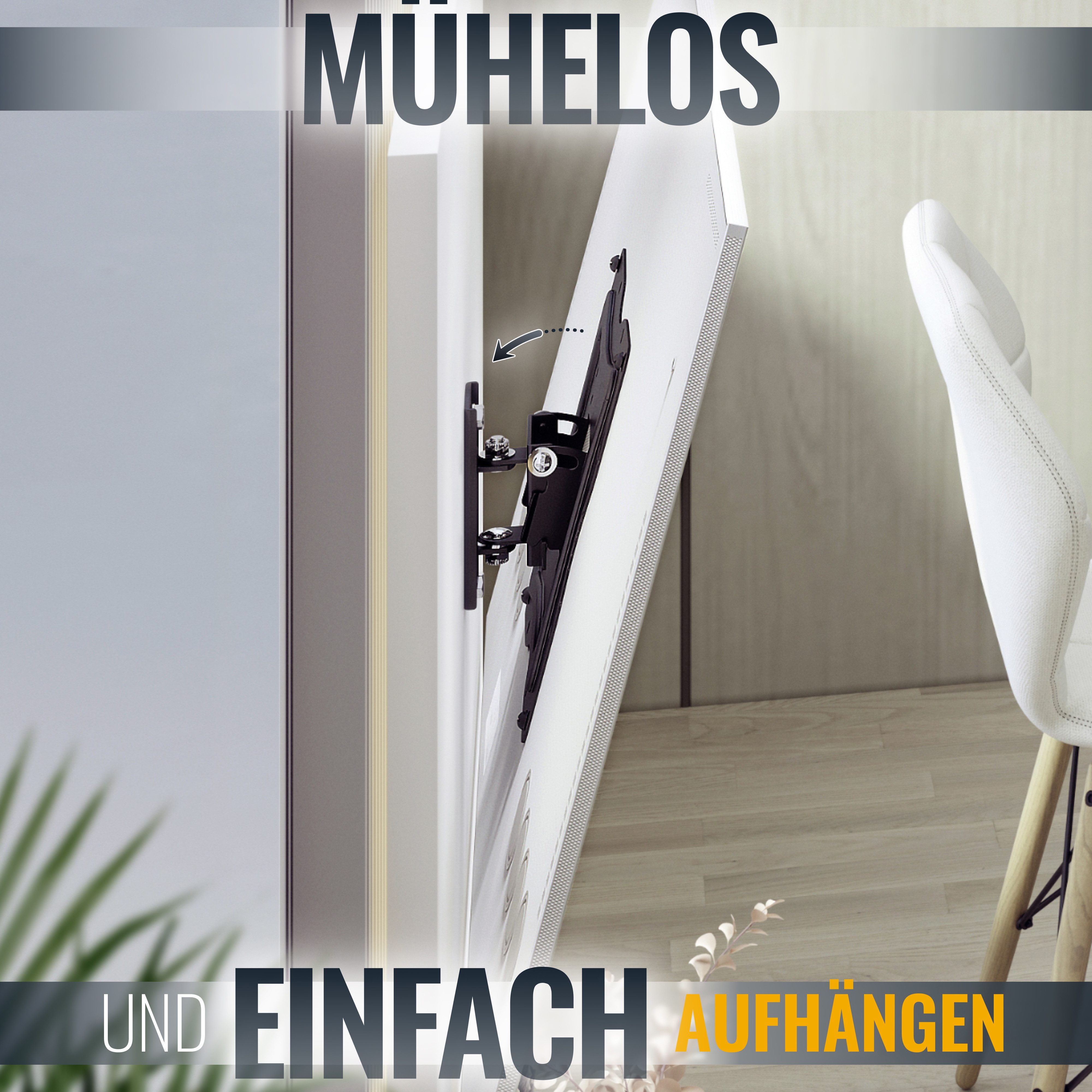 RICOO TV-Wandhalterung TV Monitorhalterung schwenkbar neigbar N0222, (bis 47 Zoll, VESA 75x75 bis 200x200, 1-tlg., 30 kg Belastbarkeit, von 48-119 cm (19"-47) Bildschirm-Diagonale, flach schwenkbar bis 50°, neigbar bis 18°, Monitor Wand Halter)