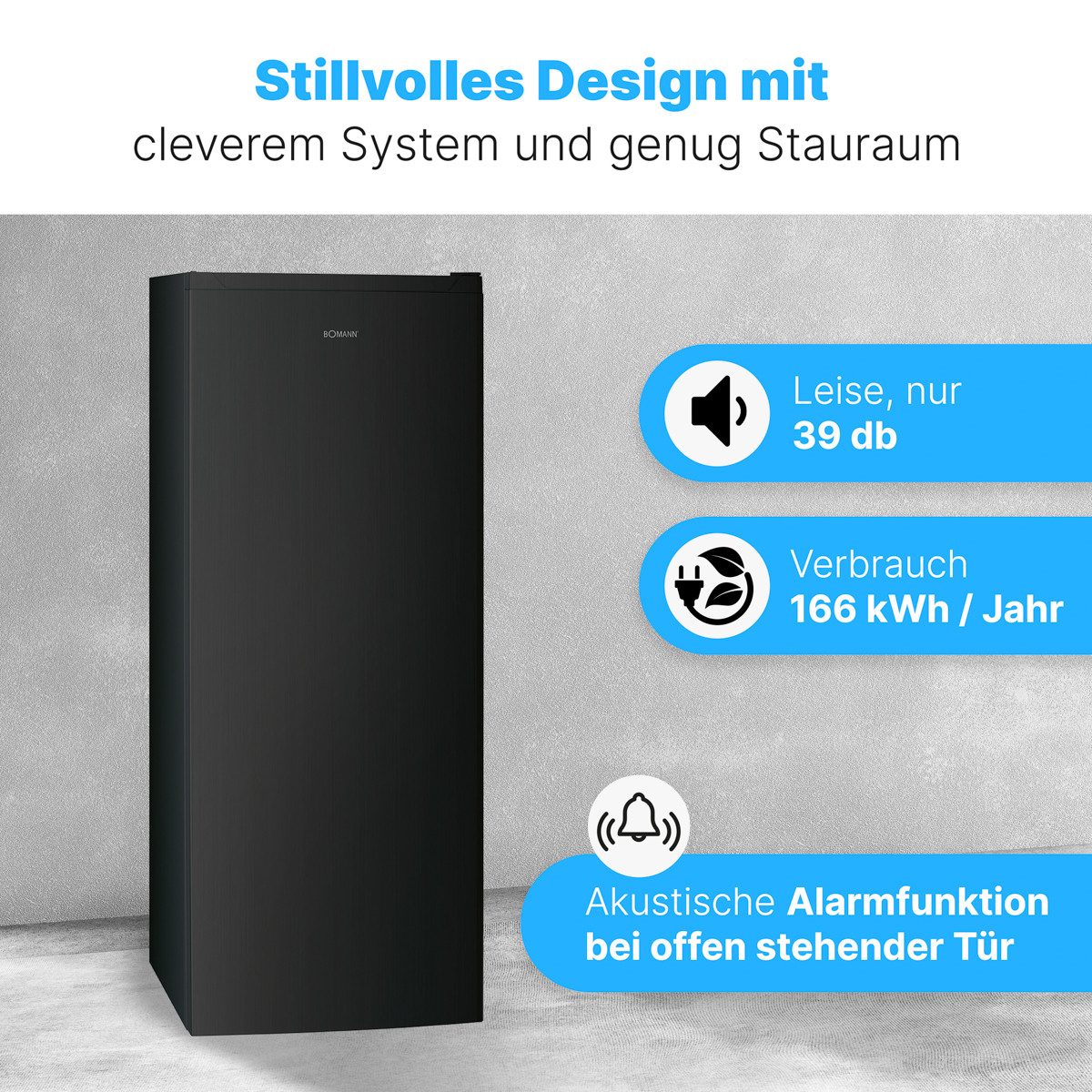 BOMANN Gefrierschrank GS 7343, 143 cm hoch, 54 cm breit, No Frost, 161L, Türanschlag wechselbar, 5 Ebenen