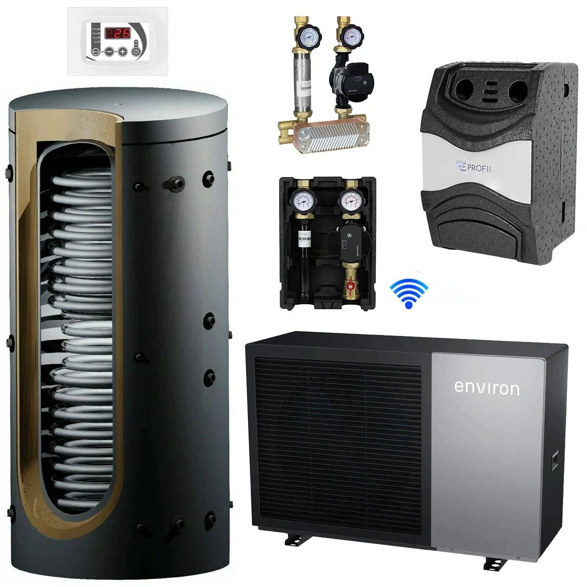 Environ Luftwärmepumpe A+++ Environ EcoHeat Wärmepumpe mit 550 Liter Hygienespeicher für Brau