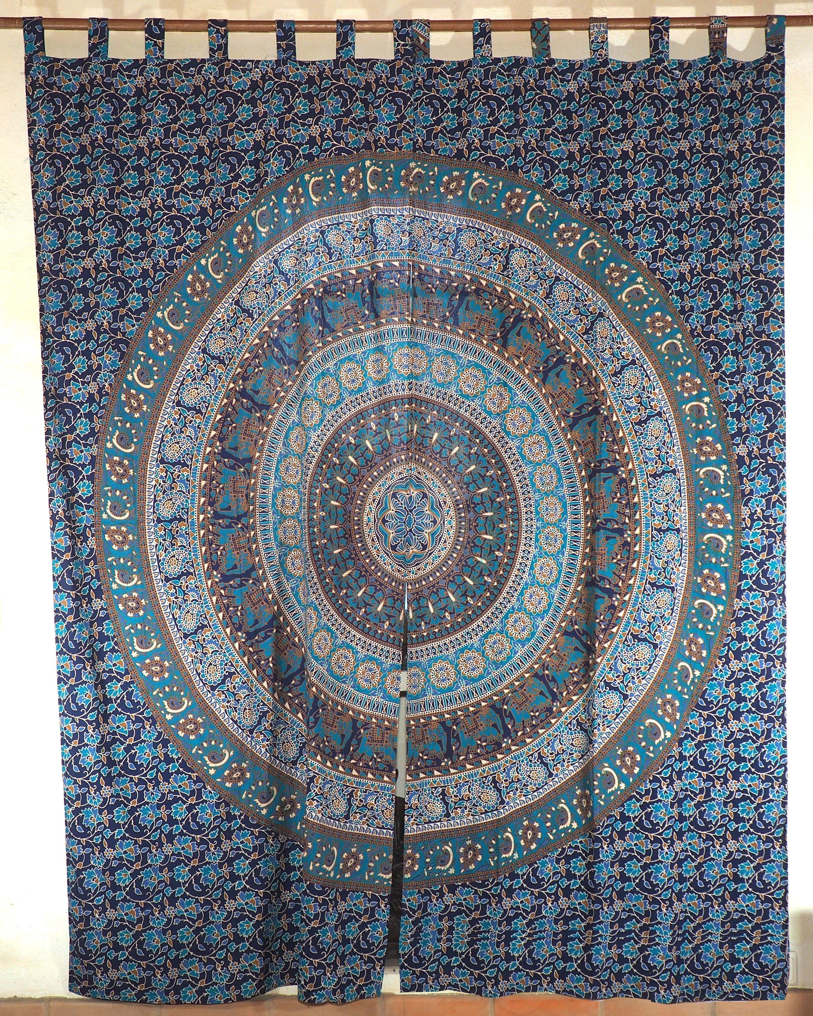 blau/türkis mit Paar) Gardine Boho Vorhänge, (1 Schlaufen,.., Vorhang Guru-Shop