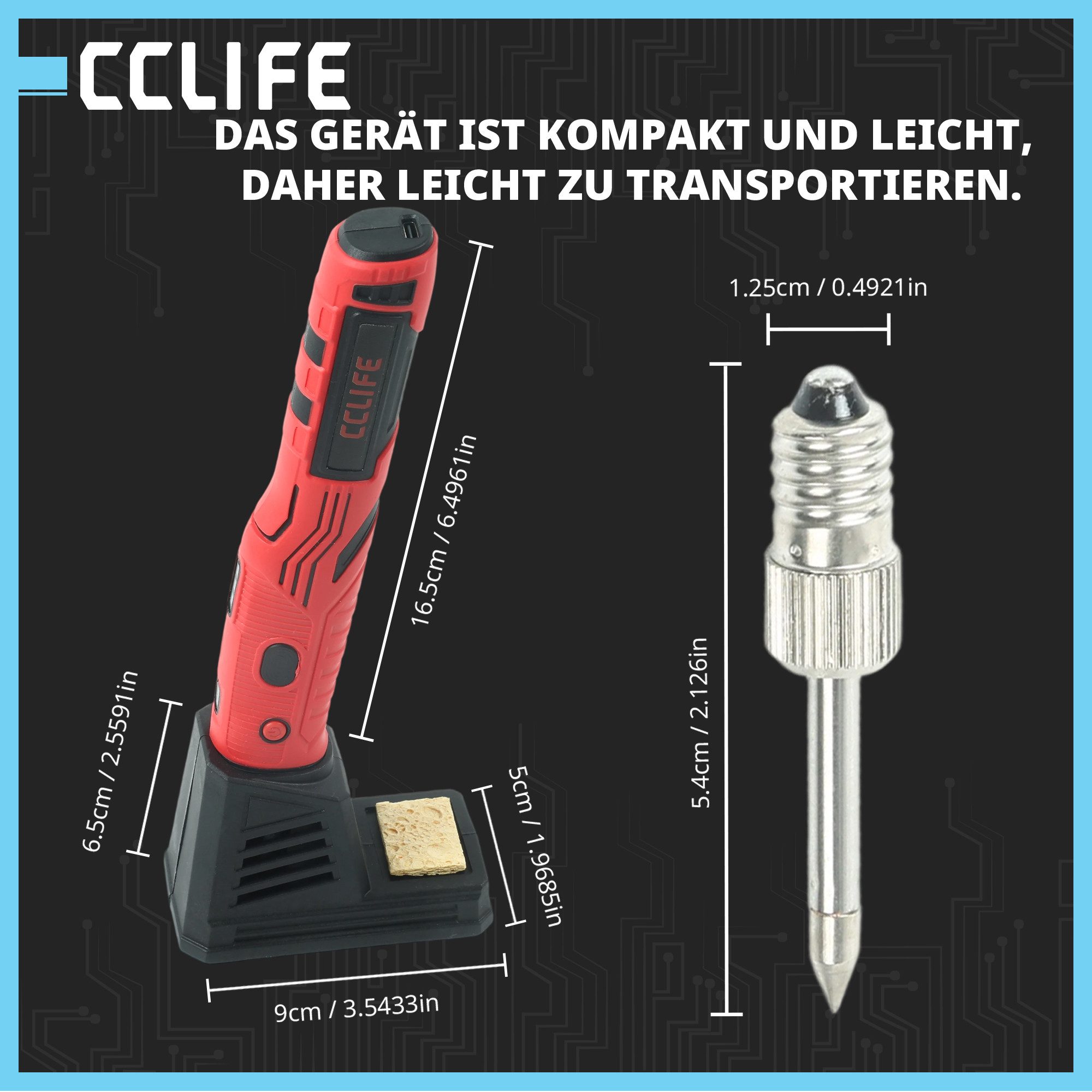 CCLIFE Lötpistole CCLIFE 8W Loetkolben Kabellos 480 Grad mit Basis USB Wiederaufladbar