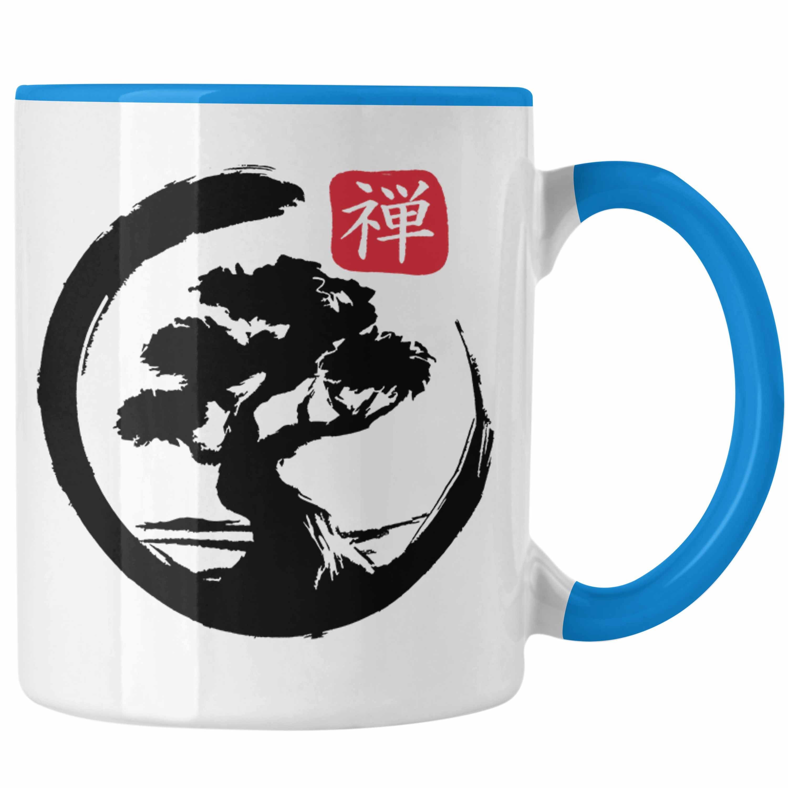 Trendation Tasse Lustige Bonsai Tasse Geschenk für Bonsai-Liebhaber Silhoette Blau