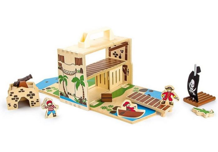 LeNoSa Spielwelt Holz Miniatur Spielset • Portable Pirateninsel im Koffer • Holzspielzeug für Kinder