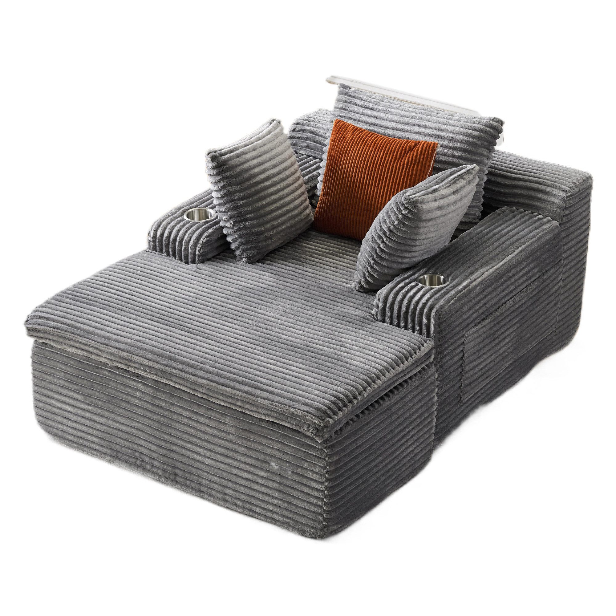 Livzenau Sofa Sofas Wohnzimmer Schlafsofa Couch klein Cord Relaxsessel, Werkzeuglos, weich gepolstert mit Decken-Kissen & Getränkehaltern