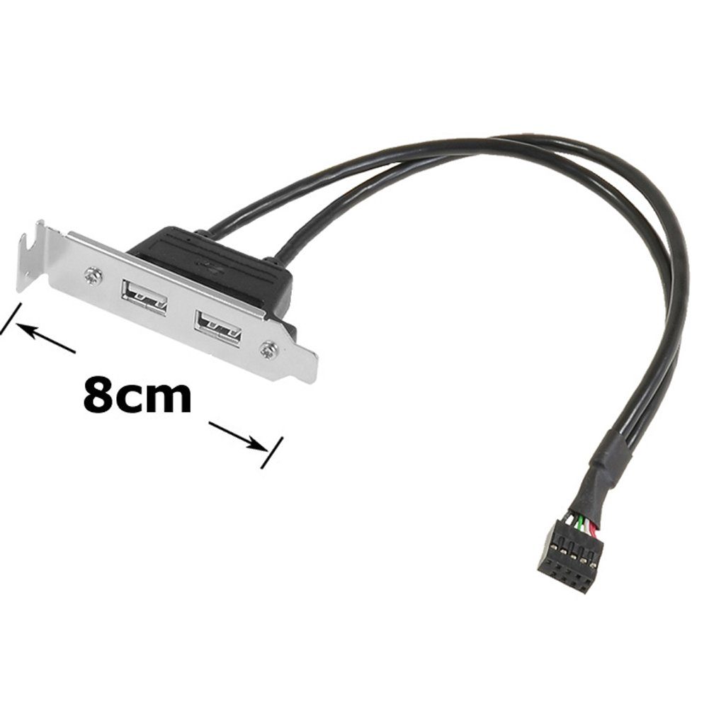 I00 30cm USB Kabel Adapter 9pin zu 2x USB Slotblech 8cm Mainboard f PC Computer-Adapter