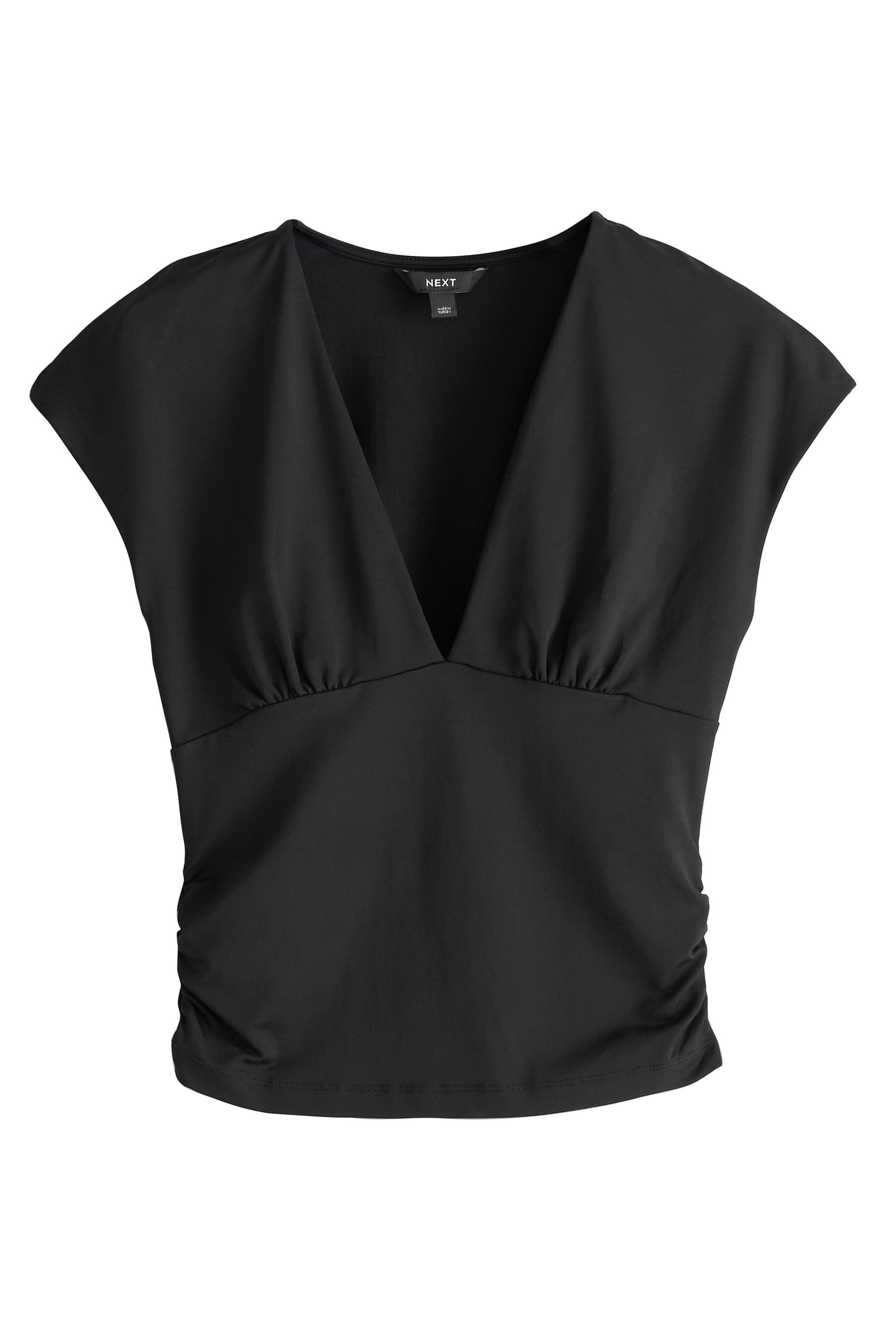 V-Shirt Kurzarm-Oberteil mit Raffung und V-Ausschnitt