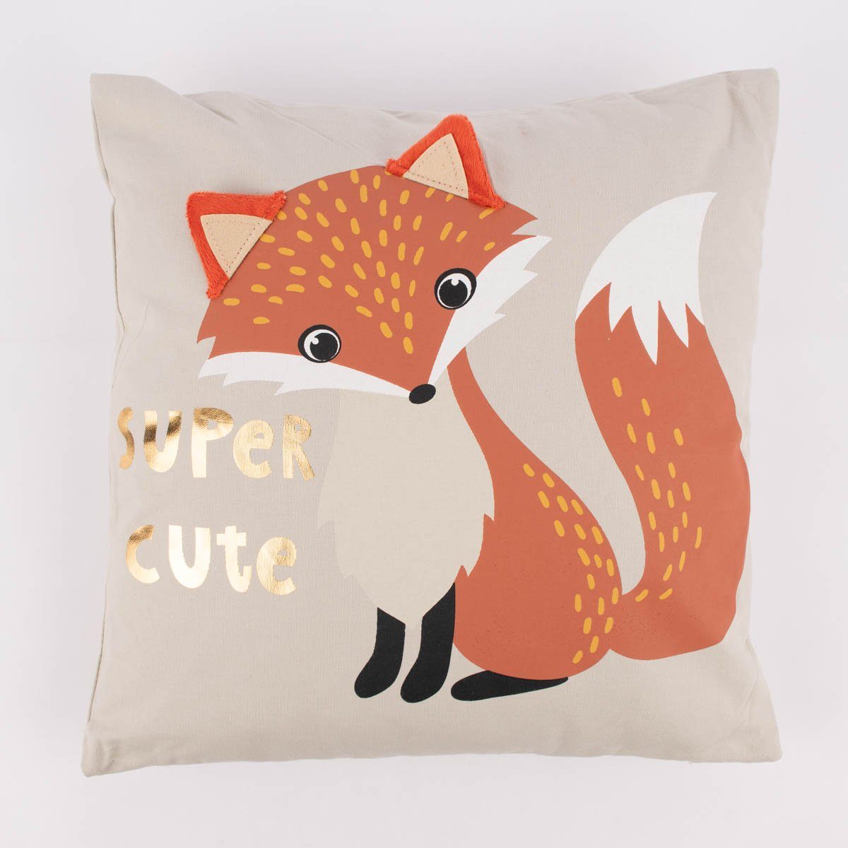 SCHÖNER LEBEN. Dekokissen Kinderkissen Fuchs Super Cute aufgenähten Ohren grau braun gold 40x40. € 14,95