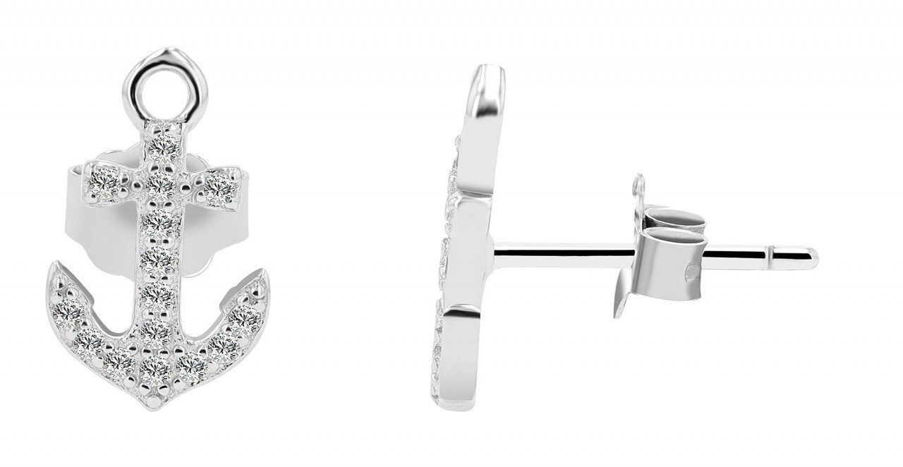 Paar Ohrhänger Damen Ohrstecker aus rhodiniertem 925 Sterling Silber mit Anker