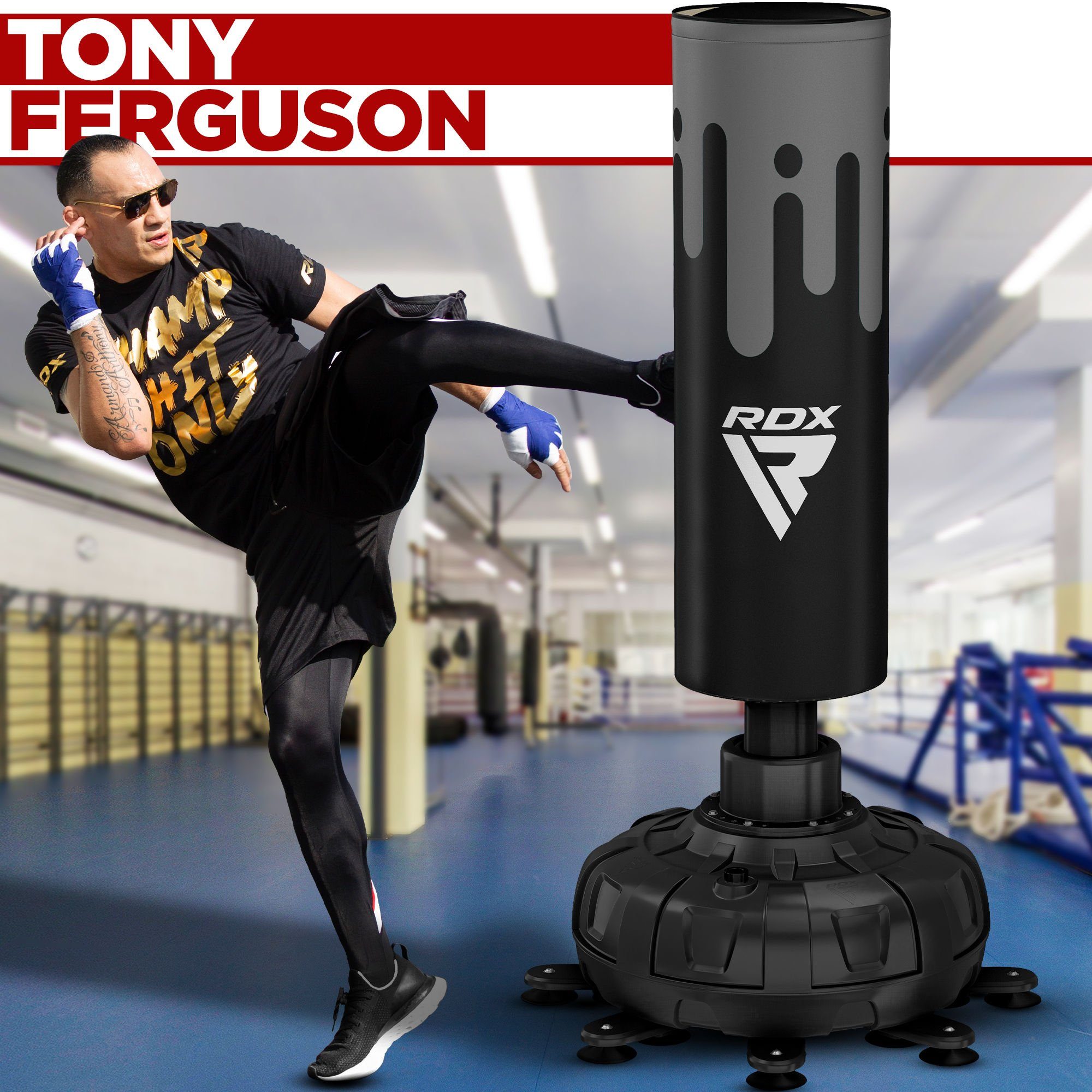 RDX Sports Boxsack RDX Freistehender Boxsack mit Handschuhen für Kickboxen Fitnessstudio
