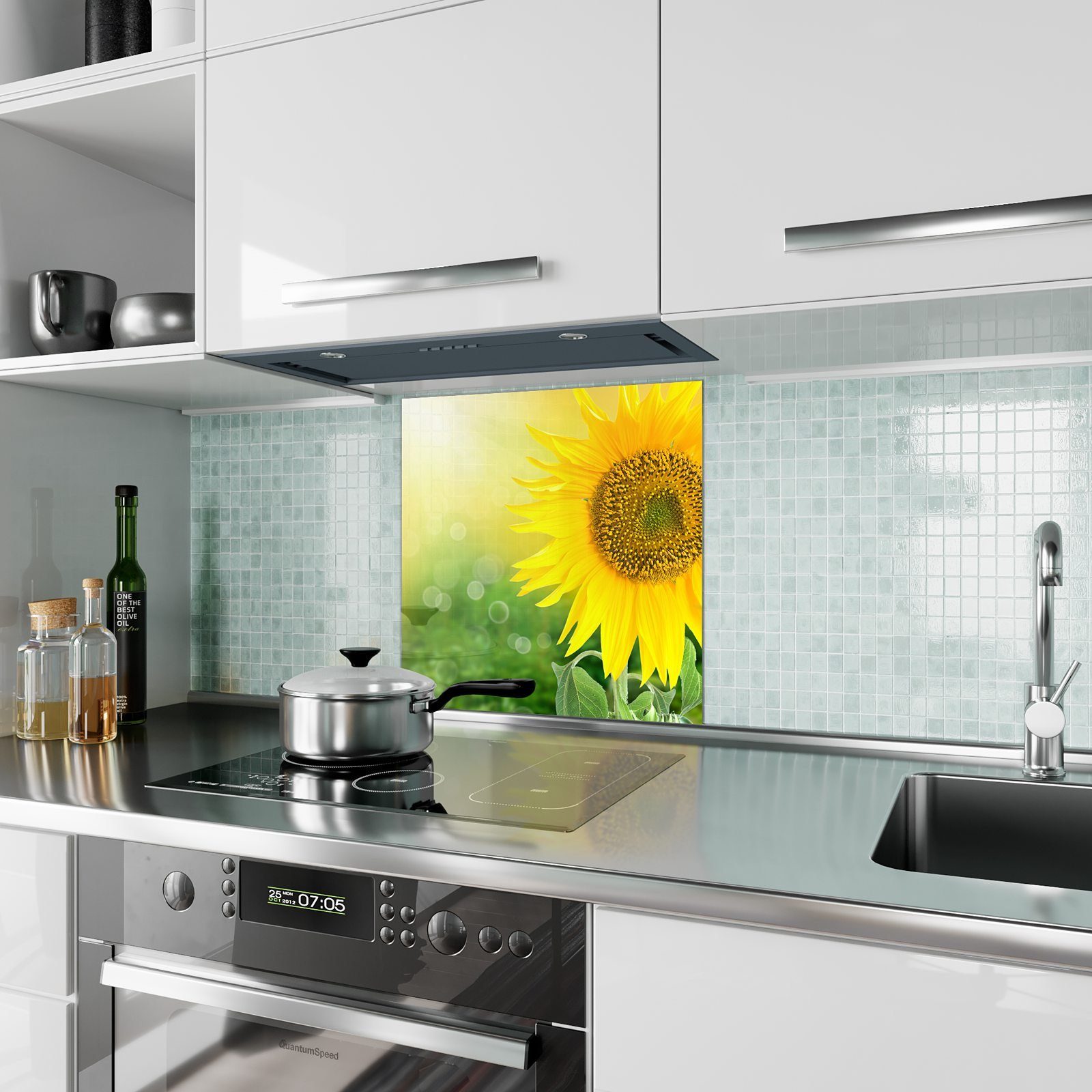 Sonnenblume Spritzschutz im Glas Primedeco Küchenrückwand Lichtg