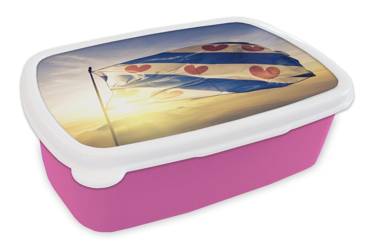 Kunststoff, Kunststoff für Lunchbox Mädchen, rosa Friesland - - MuchoWow Friesische Sonne Flagge, Erwachsene, Brotbox (2-tlg), Brotdose Kinder, Snackbox,