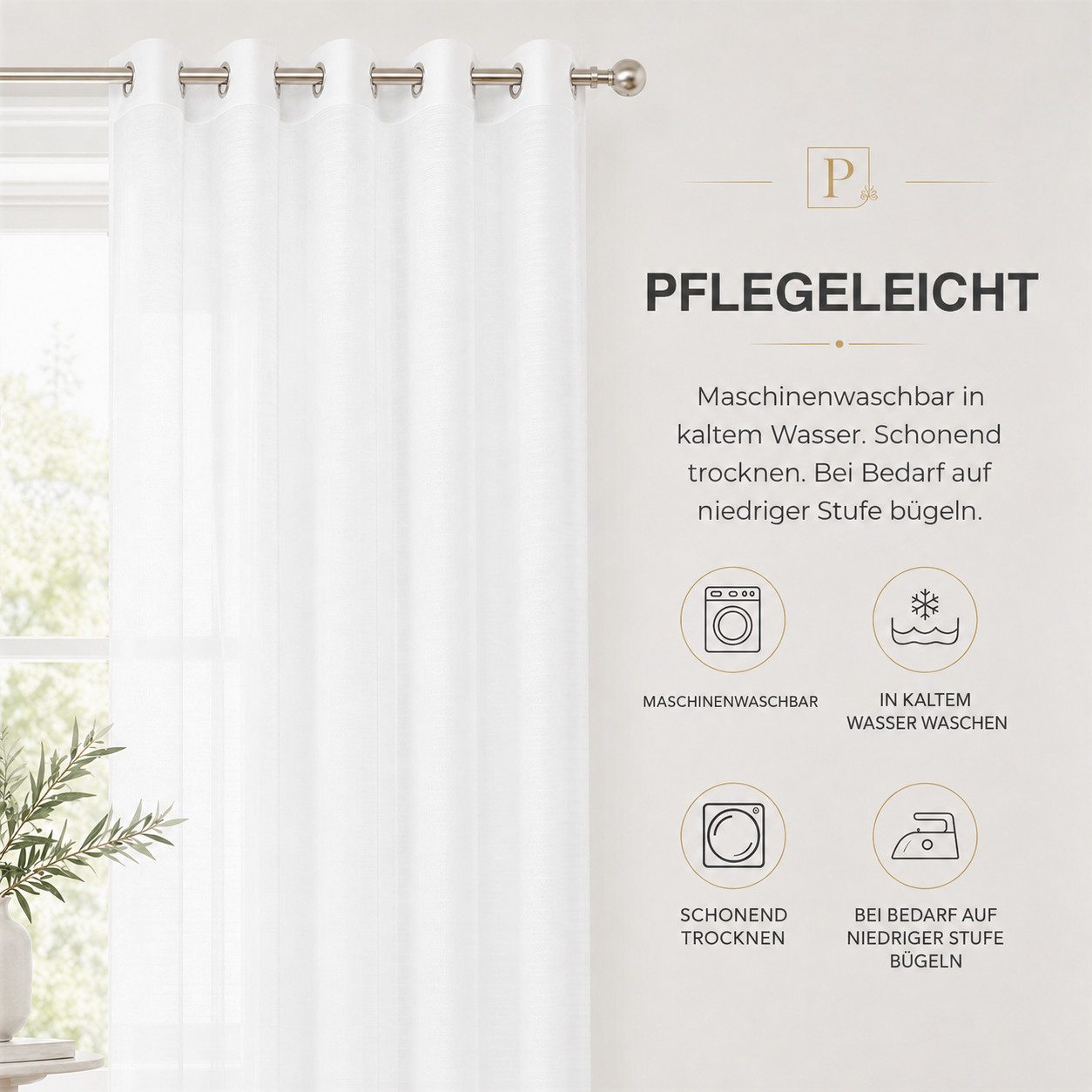 BlingBin Gardine 2er-Set Voile Vorhänge mit Ösen (4 cm) (2 St), Ösen, transparent, Voile, 140 × 145 cm wohnzimmer gardine, transparenter fensterschal, Weiß – Bild 5 von 5