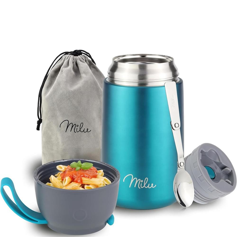 Milu Thermobehälter Edelstahl Thermobehälter Lunchbox 800 ml, Warmhaltebehälter mit Löffel, auslaufsicher