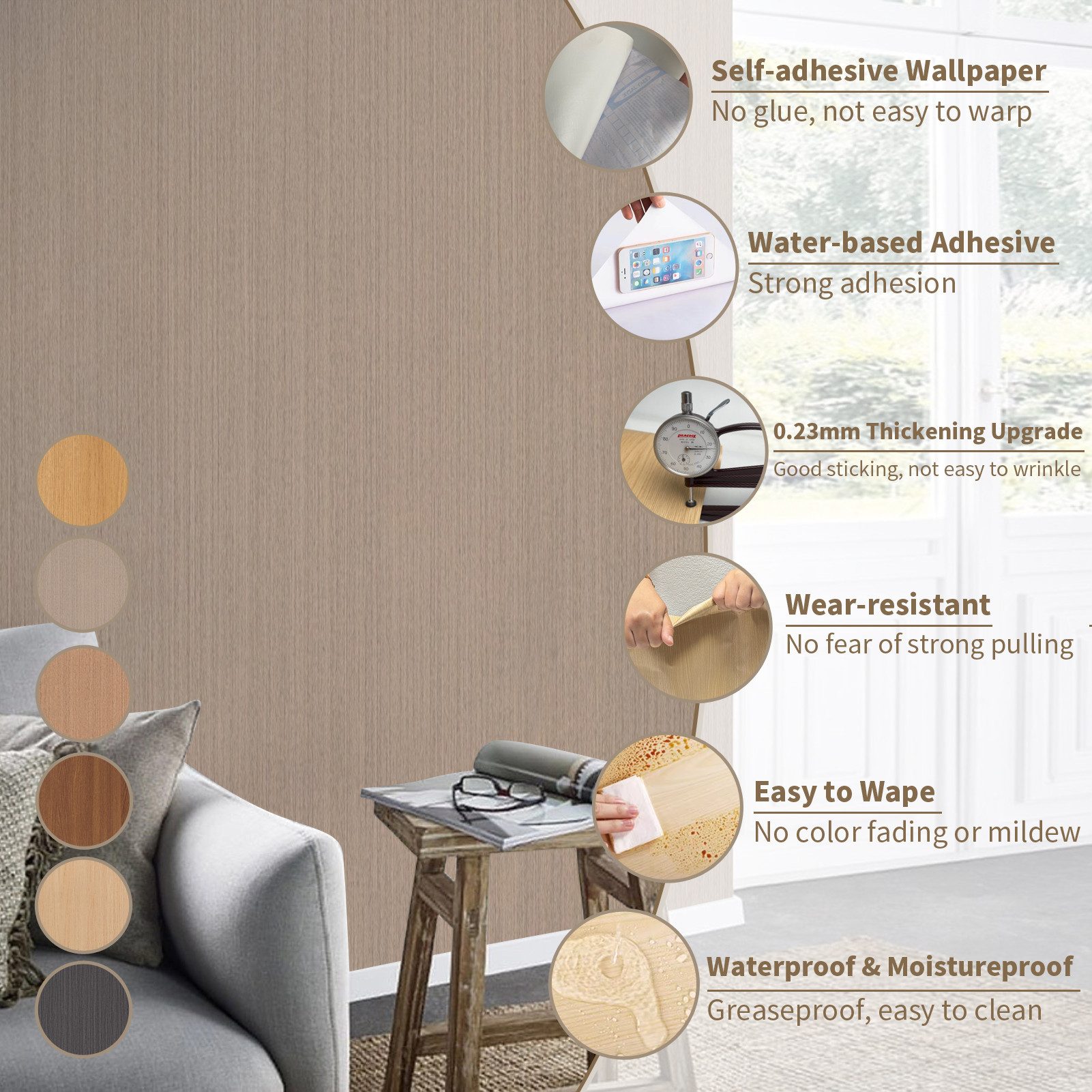 Yalion Vliestapete Selbstklebende Tapete Holzoptik, PVC Wasserdicht Selbstk günstig online kaufen