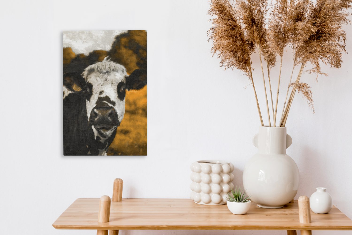 OneMillionCanvasses® Leinwandbild Kuh 20x30 cm (1 inkl. Leinwandbild Zackenaufhänger, Schwarz, - - Querformat fertig St), bespannt Gemälde,