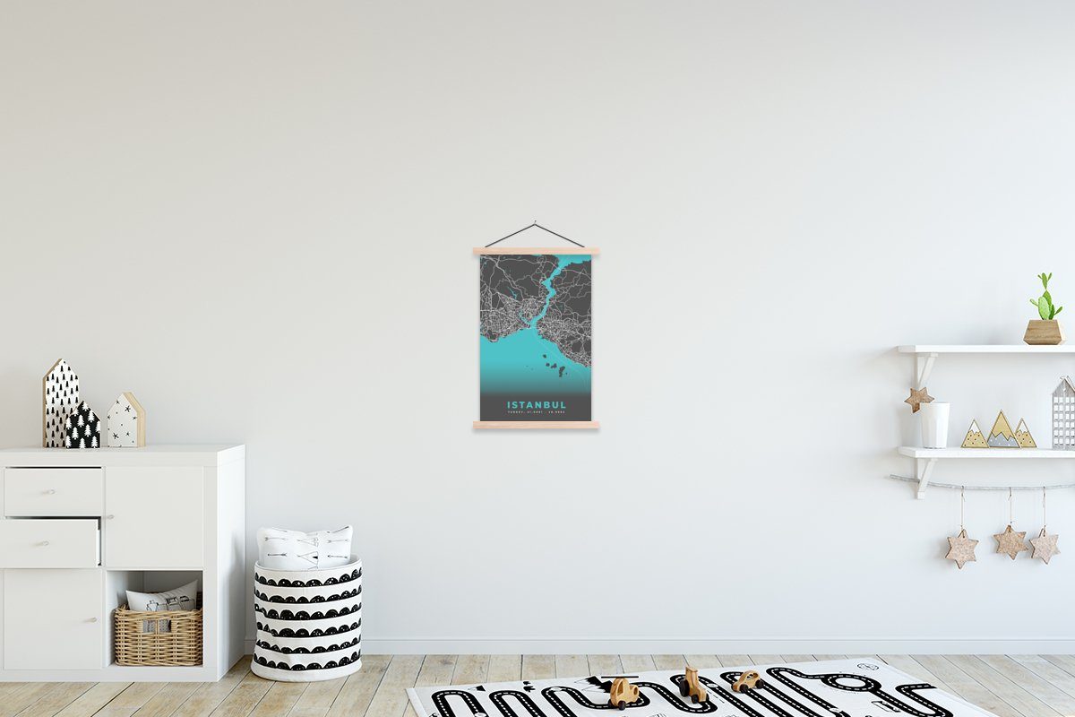 St), - Karte Textilposter - Bilderleiste, für Blau Wohnzimmer, - Magnetisch Posterleiste, Karte, Poster Stadtplan MuchoWow (1 - Istanbul