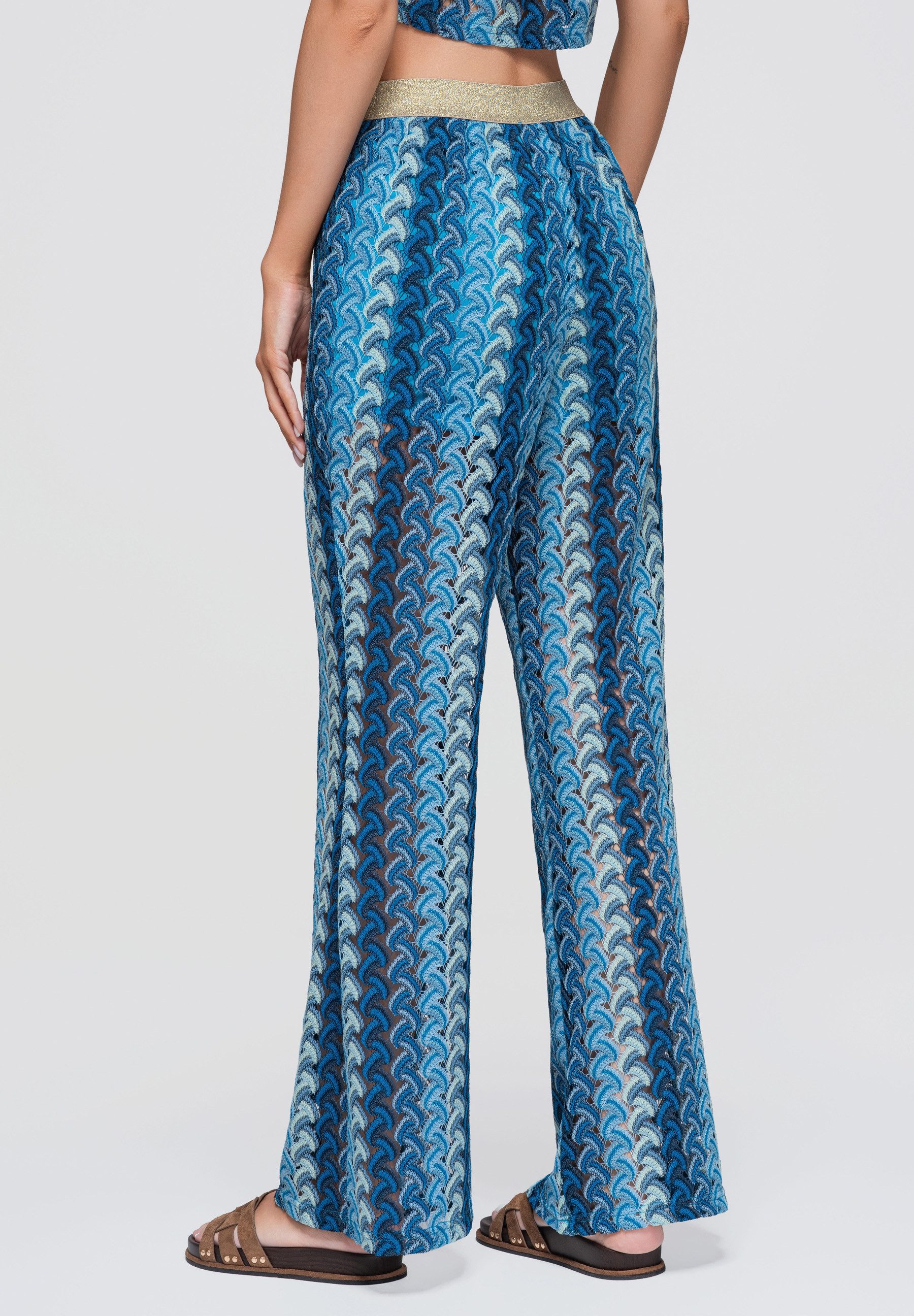 OMBRE Schlaghose Damen Schlaghose mit weitem Bein und elastischem Bund Blau S/M (kein Set, 1-tlg) Lace