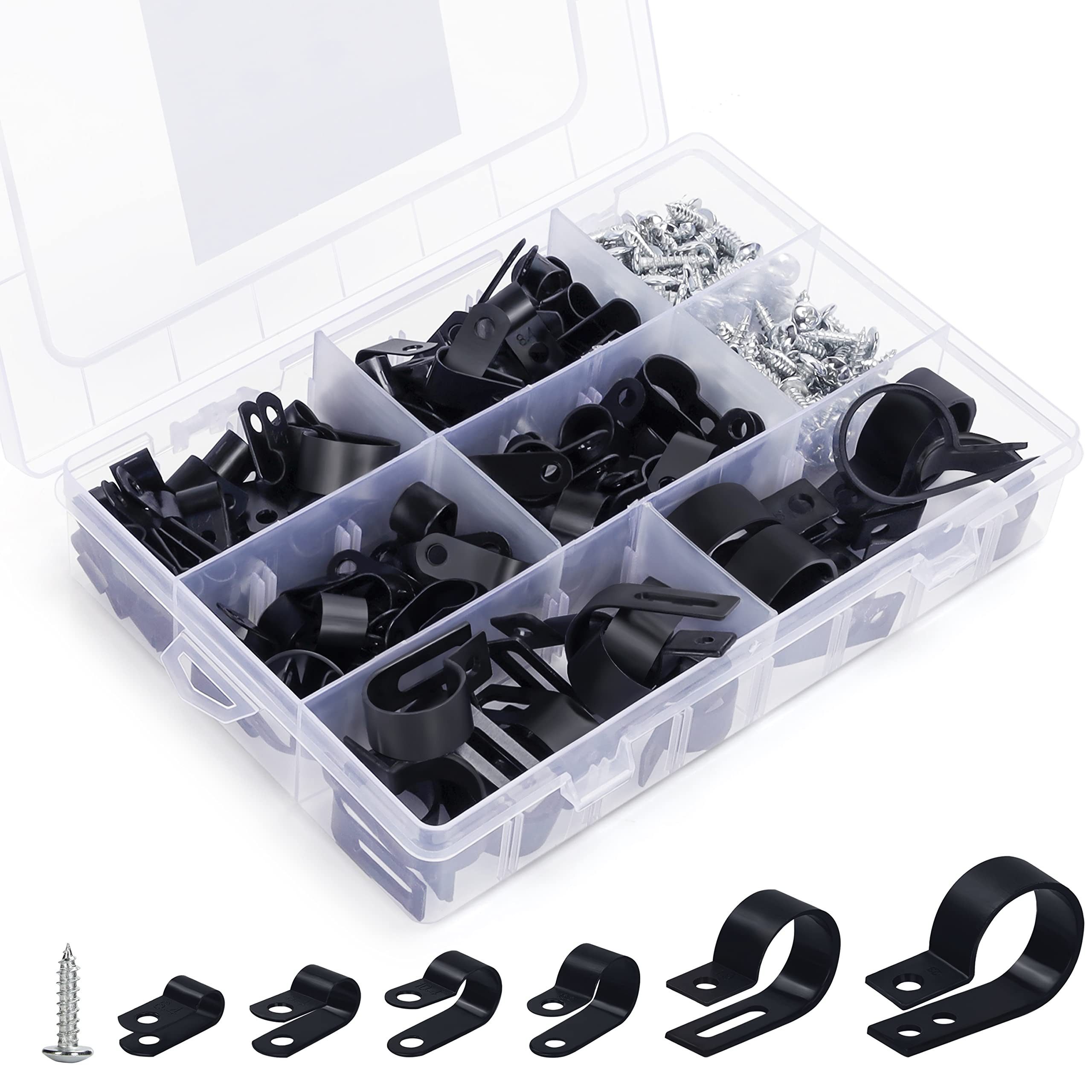 Schrauben- und Dübel-Set Kabelhalterung Set - 271 Stk. - 6 Dim. - Schwarze Befestigungsklammern