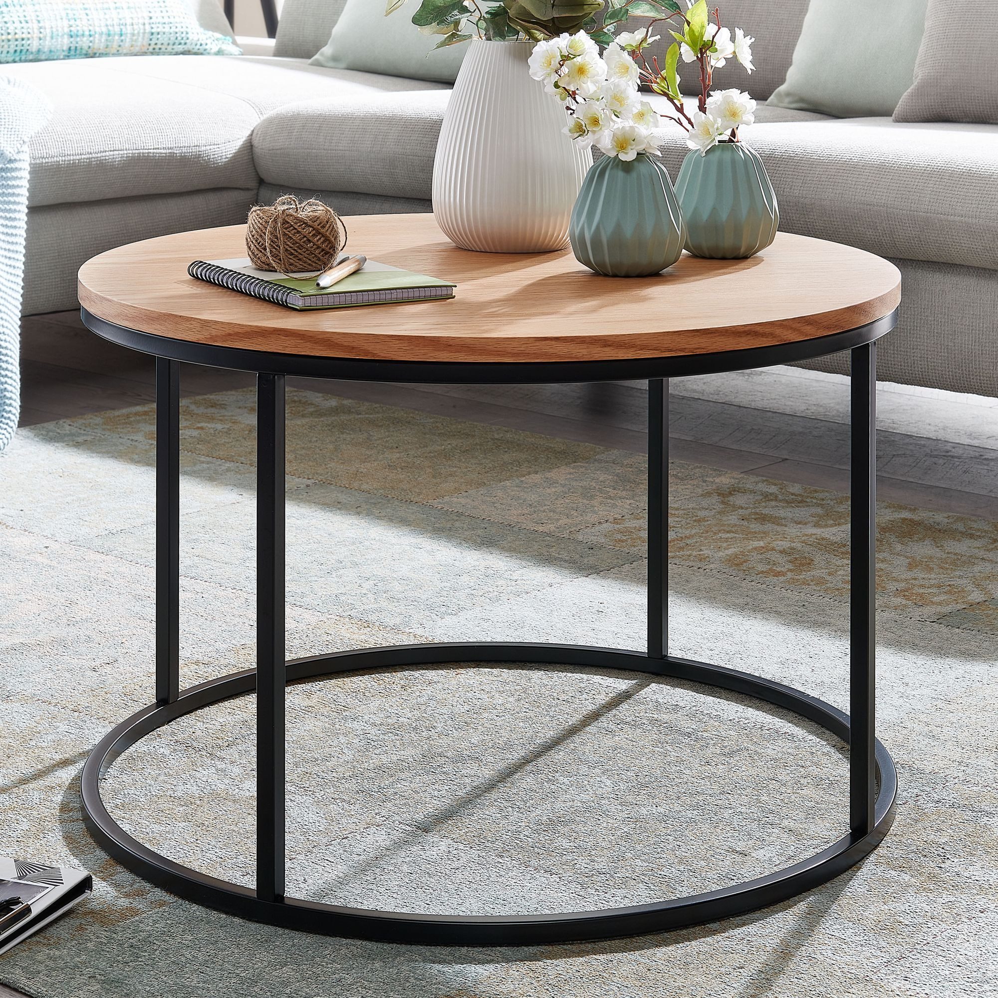 FINEBUY Couchtisch Couchtisch rund 70cm Skandinavisches Eiche Design Wohnzi günstig online kaufen