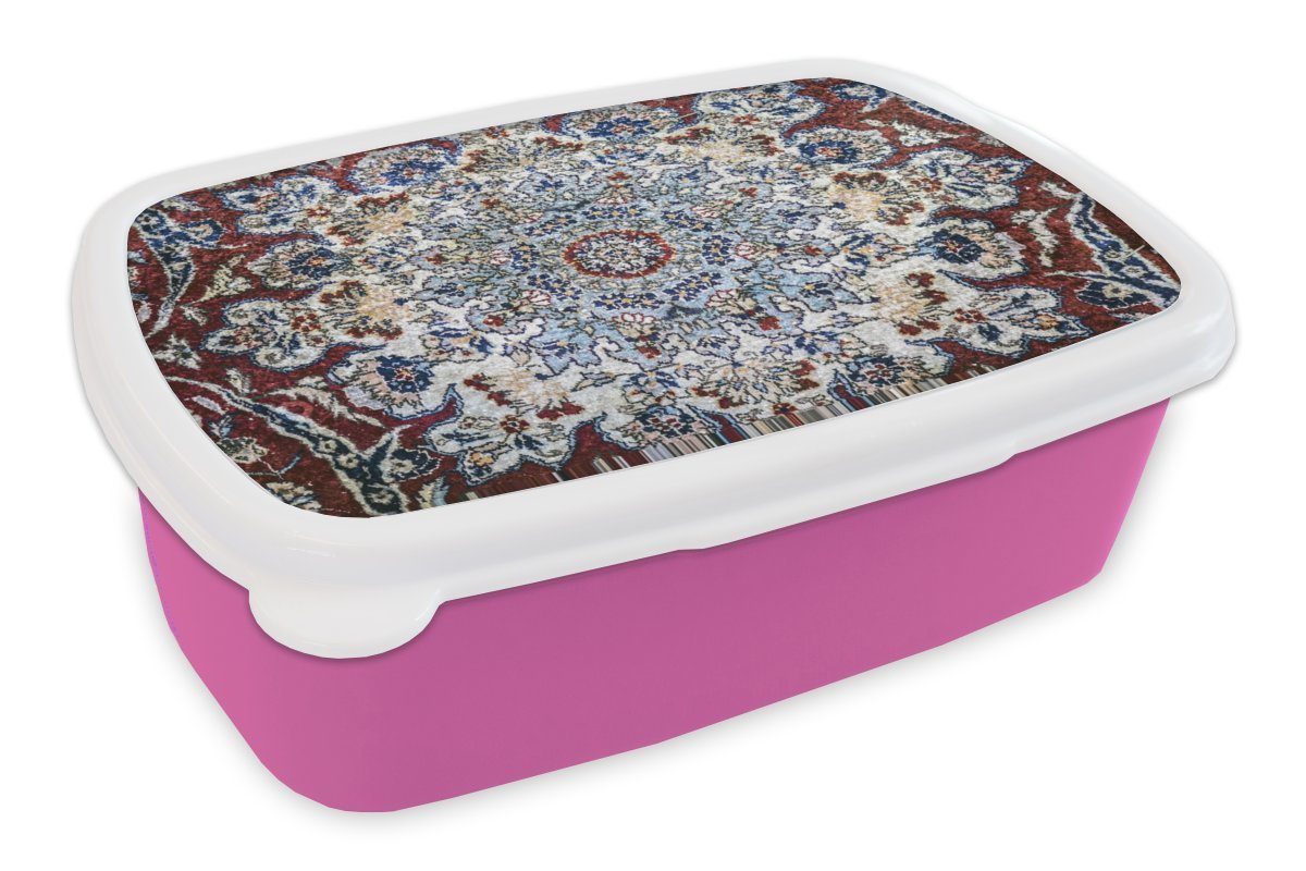 MuchoWow Lunchbox Persische Teppiche - Teppiche - Mandala, Kunststoff, (2-tlg), Brotbox für Erwachsene, Brotdose Kinder, Snackbox, Mädchen, Kunststoff rosa