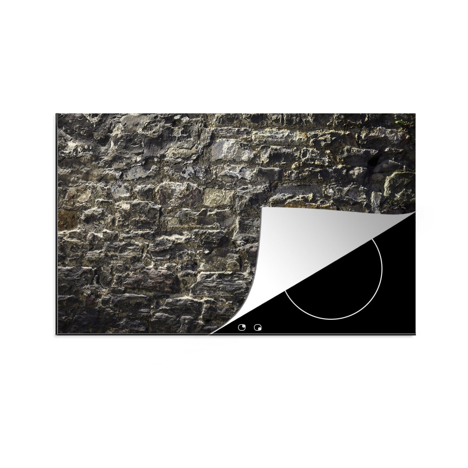 MuchoWow Herdblende-/Abdeckplatte Alte Mauer mit abgenutzten Steinen, Vinyl, (1 tlg), 81x52 cm, Induktionskochfeld Schutz für die küche, Ceranfeldabdeckung