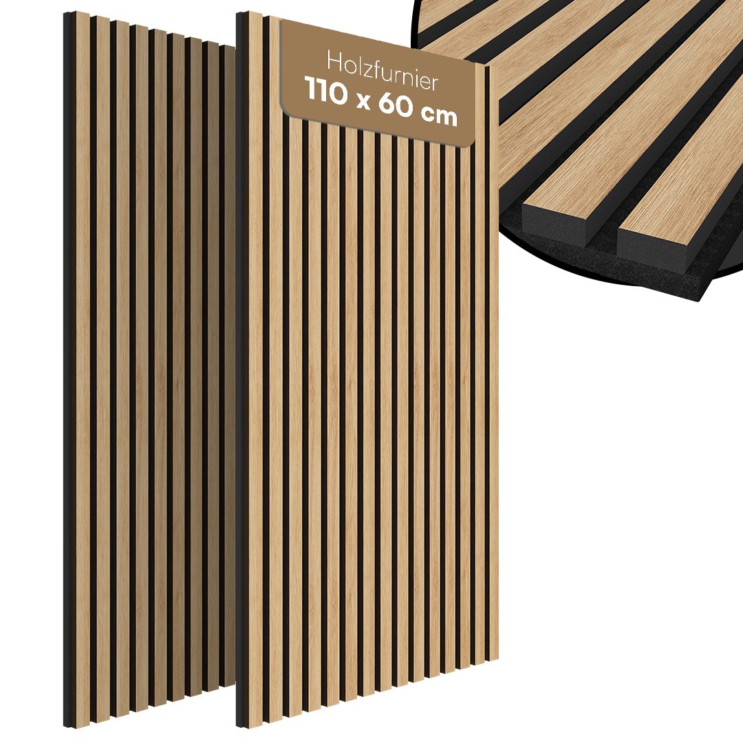 Bellamio Wandpaneel Kilwa, Akustikpaneel Holzoptik, BxL: 60x110 cm, 0,66 qm, (Eiche, 2-tlg) 3D Lamellenwand schallabsorbierend, in verschiedenen Größen verfügbar