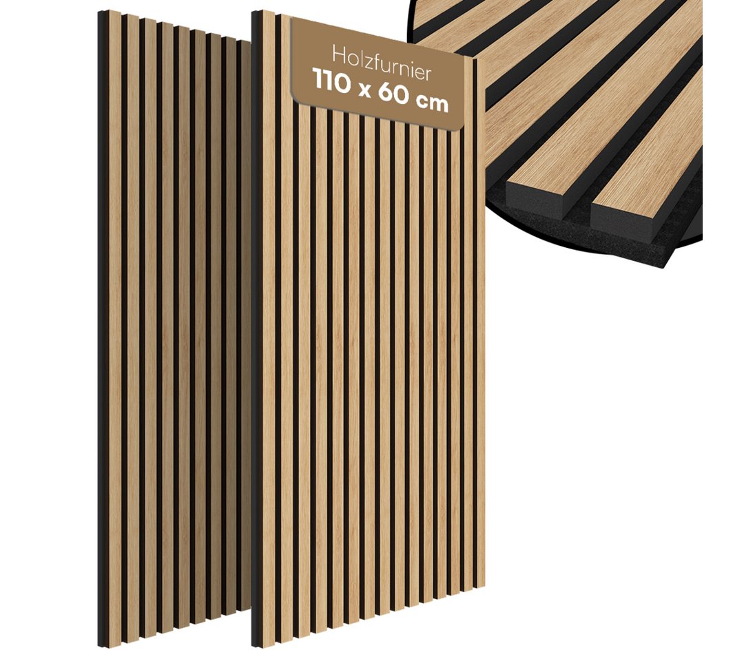 Bellamio Wandpaneel Kilwa, Akustikpaneel Holzoptik, BxL: 60x110 cm, 0,66 qm, (Eiche, 2-tlg) 3D Lamellenwand schallabsorbierend, in verschiedenen Größen verfügbar