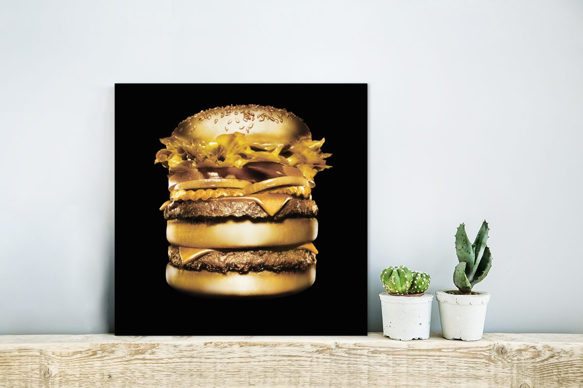 MuchoWow Metallbild deko St), Goldener Aluminium Alu-Dibond-Druck, aus Hintergrund., auf Metall, (1 schwarzem Hamburger Gemälde