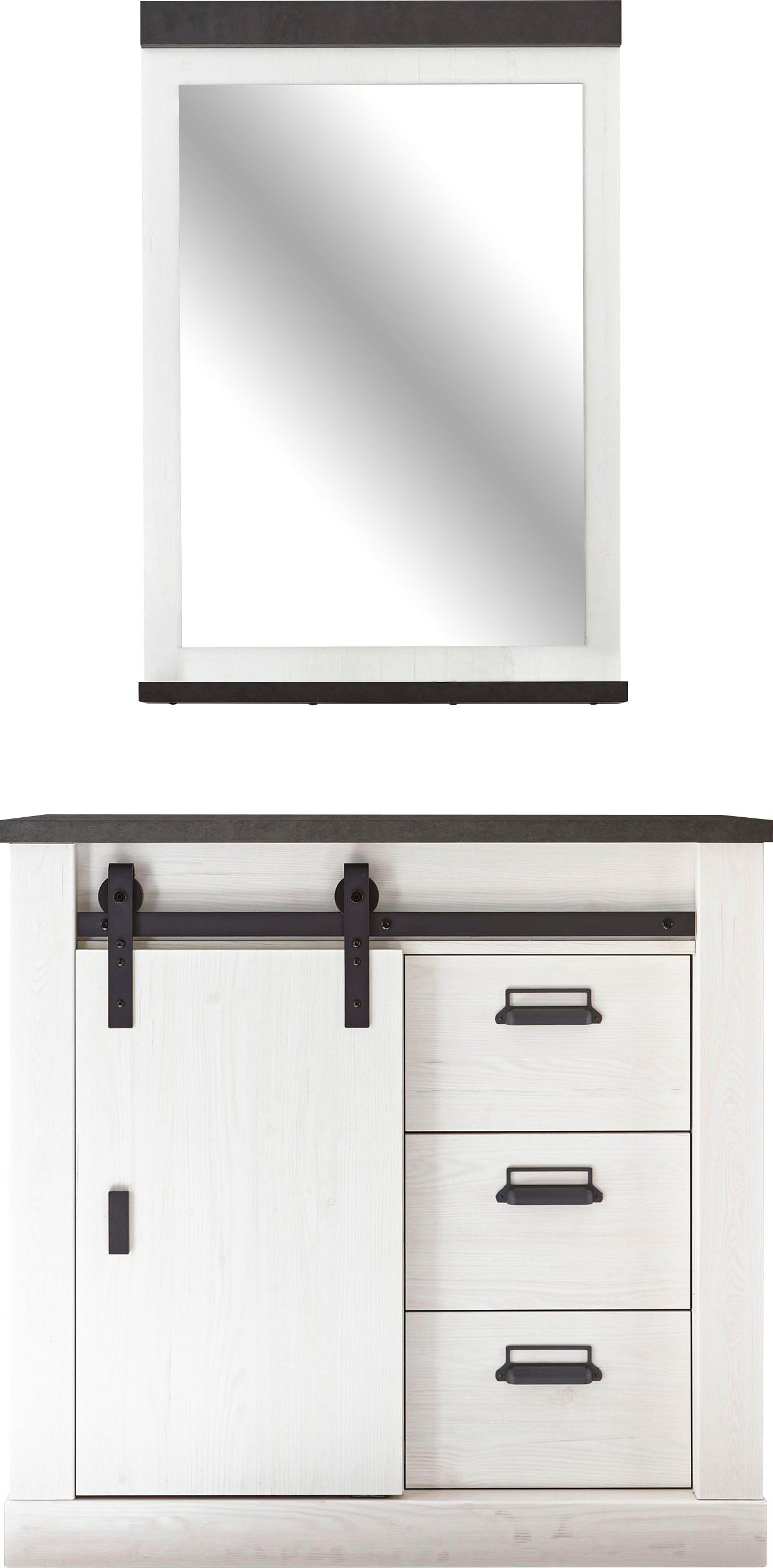 Home affaire Garderoben-Set SHERWOOD, (2-St), mit Scheunentorbeschlag, Apothekergriffe aus Metall, Breite ca. 93 cm