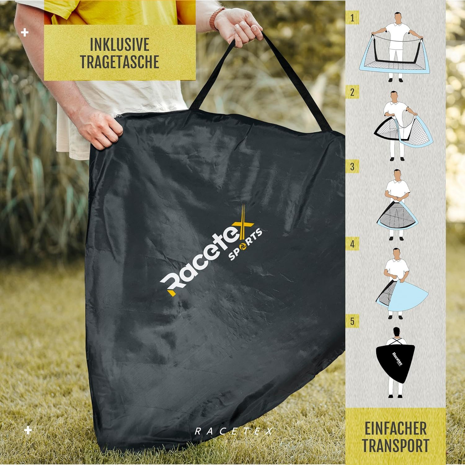 Racetex Fußballtor 2-in-1 Fußballtor mit Torwand – robust, mobil & schnell (mit praktischer Transporttasche, Erdanker und robustem Fußballnetz), ⚽ UNSERE EMPFEHLUNG ⚽