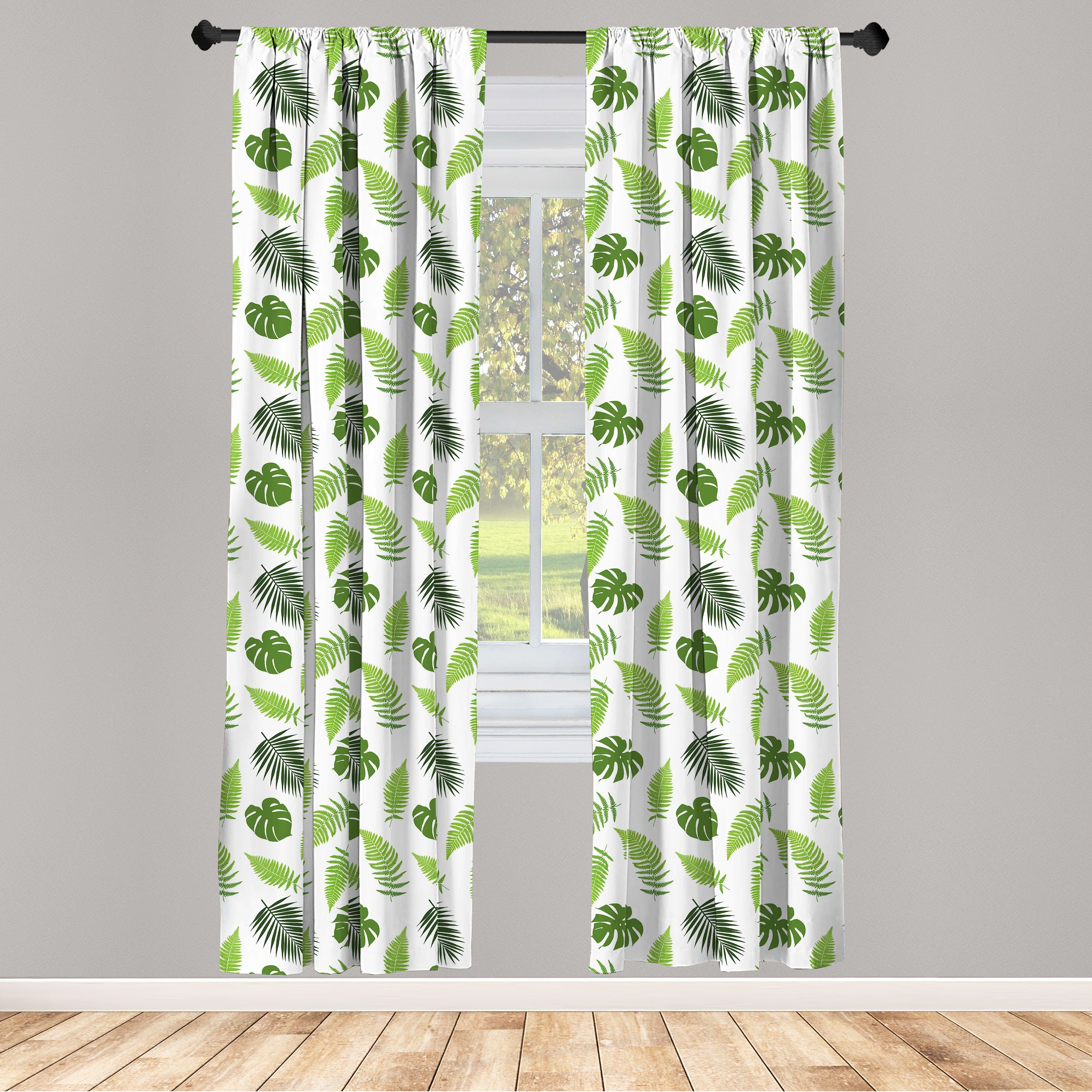 Gardine Vorhang für Organisches Schlafzimmer Dekor, Ferns-Layout Leaves Wohnzimmer Microfaser, Abakuhaus, Jungle
