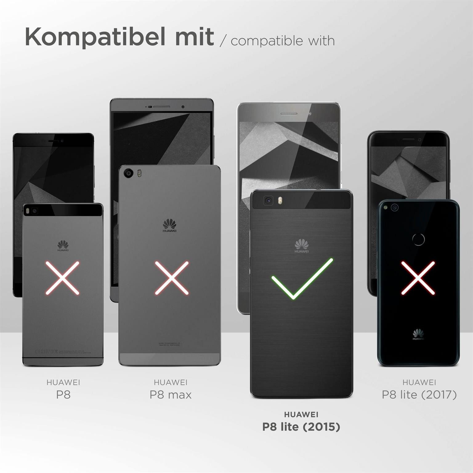 ONEFLOW Handyhülle für Huawei P8 Lite 2015 Premium Hülle Business Cover Schwarz 5 Zoll, 360 Grad Schutzhülle Flip Case Etui Klapphülle Dünn Leder Handy Tasche
