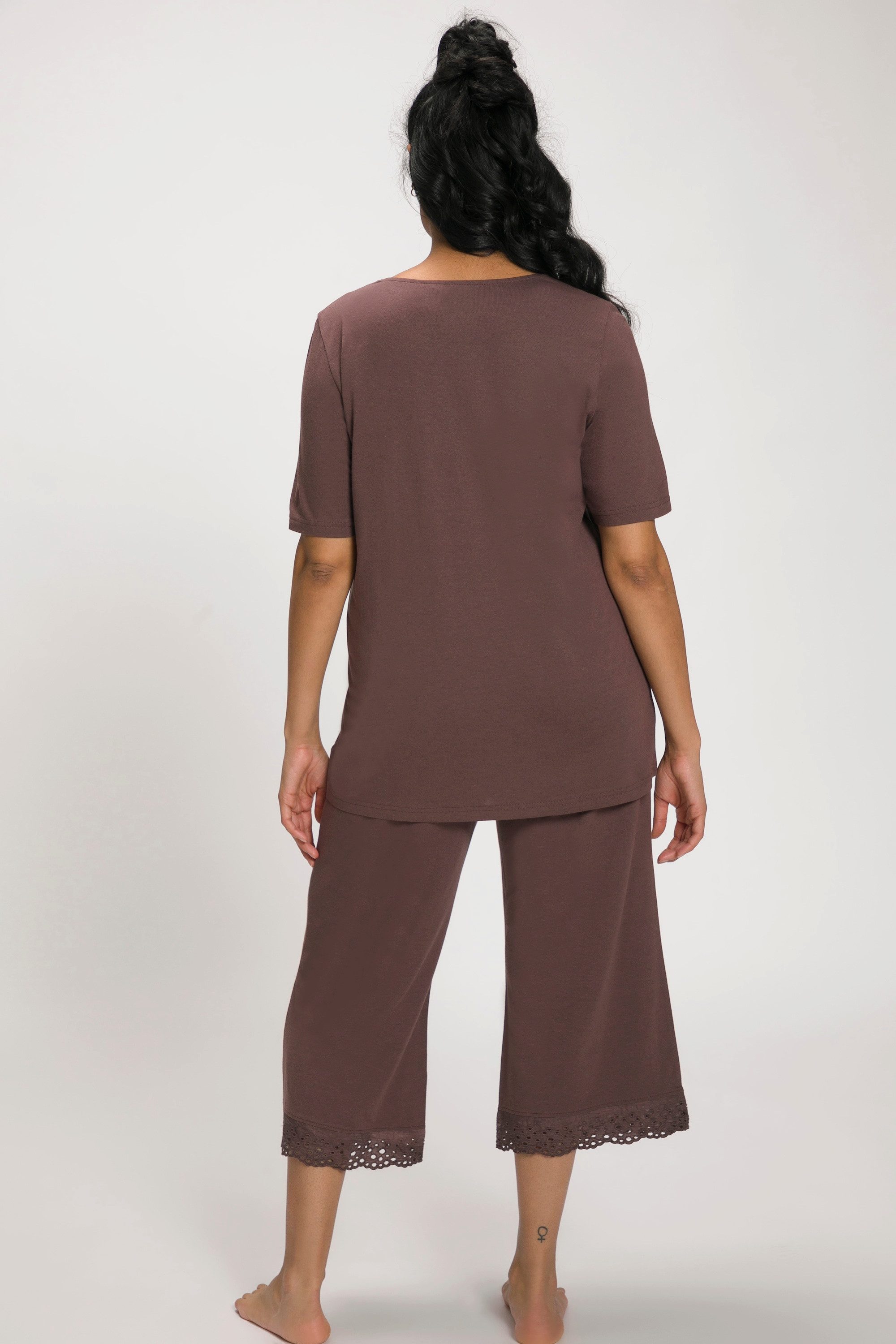 Ulla Popken Pyjama Pyjama Lochstickerei Halbarm Modalmix – Bild 3 von 5