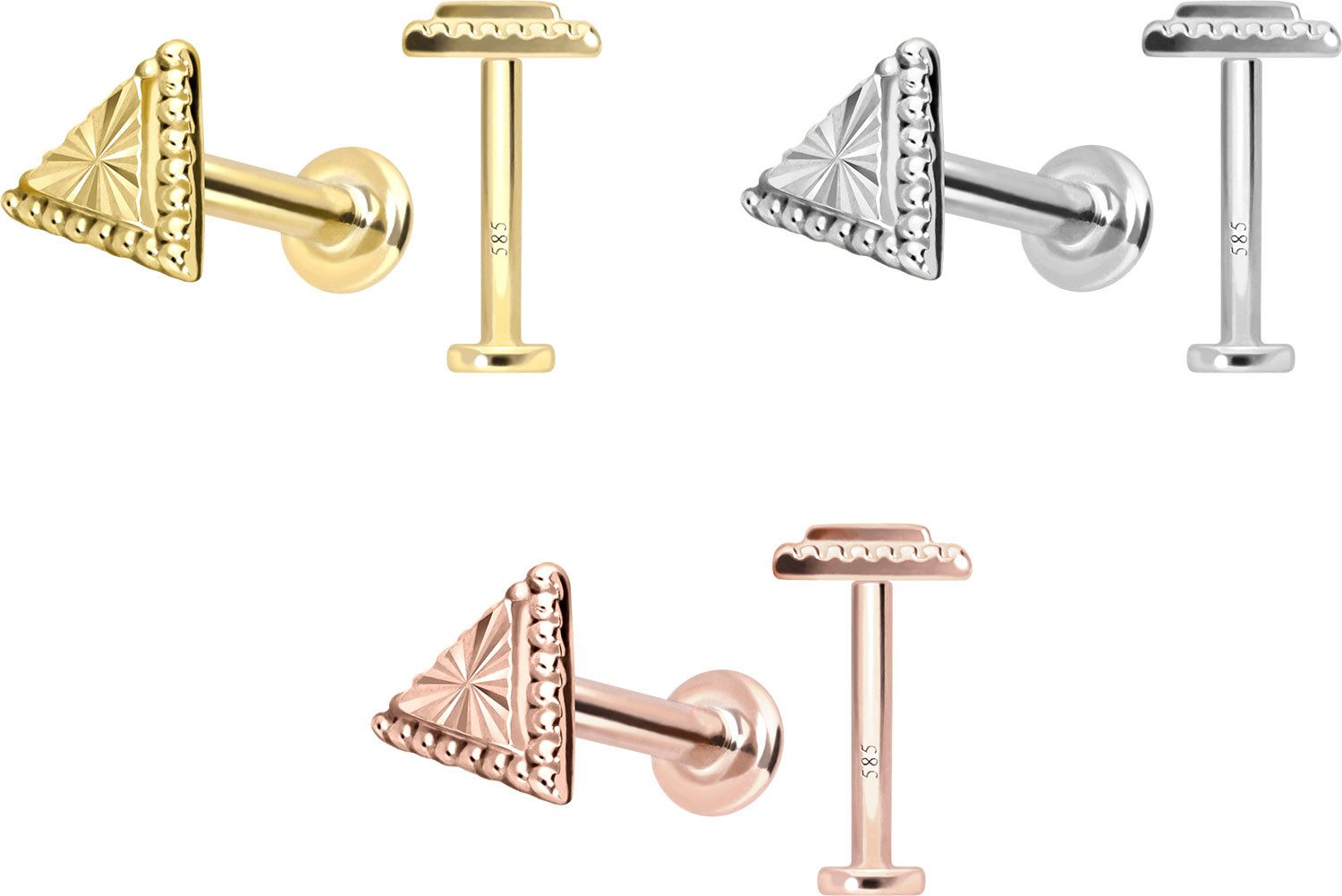 PIERCINGLINE Piercing-Set 14 Karat Gold Labret mit Innengewinde DREIECK (Labrets, 1-tlg)