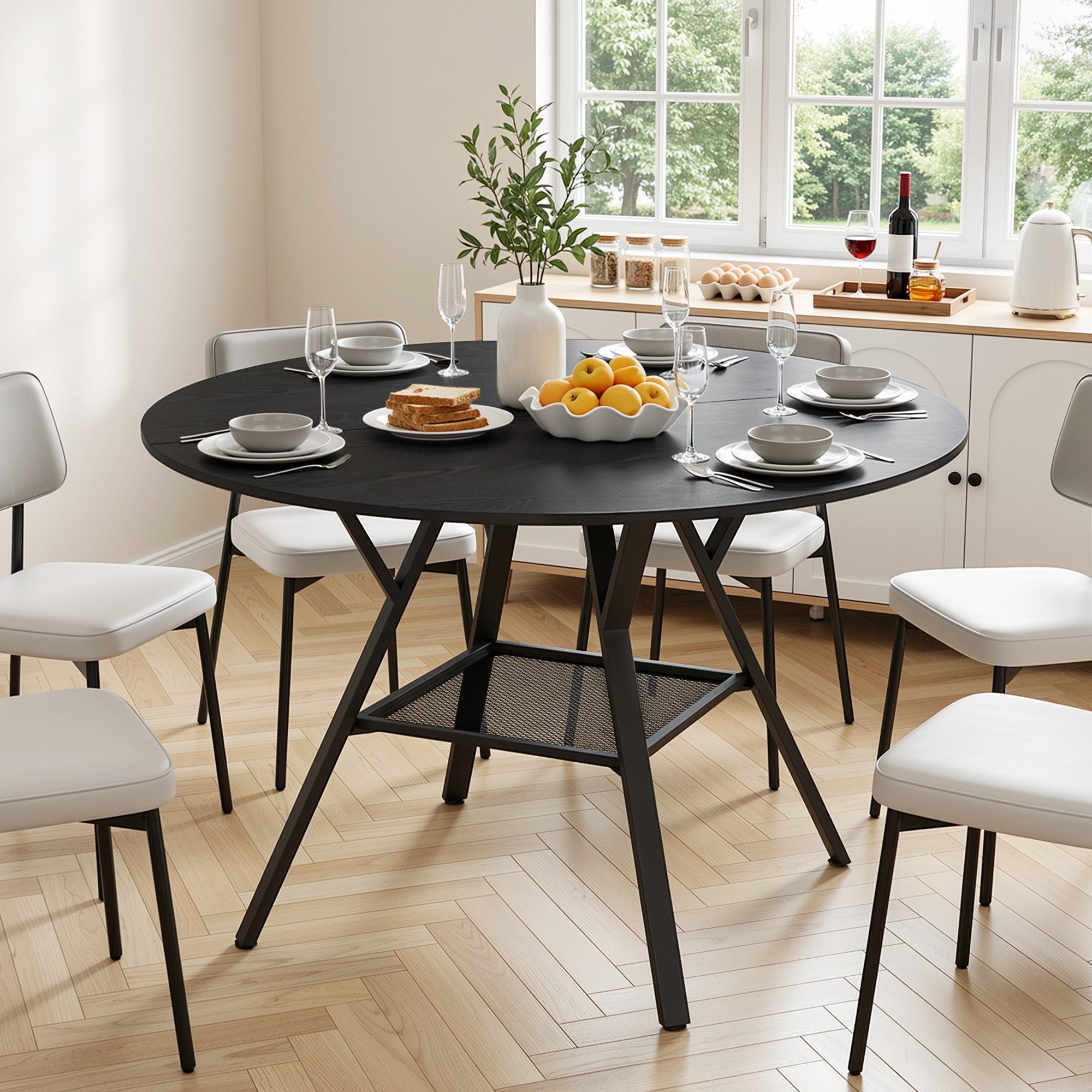 Bealife Esstisch Esstisch Runder mit Stauraum, für 4-6 Personen, R=100/120 cm