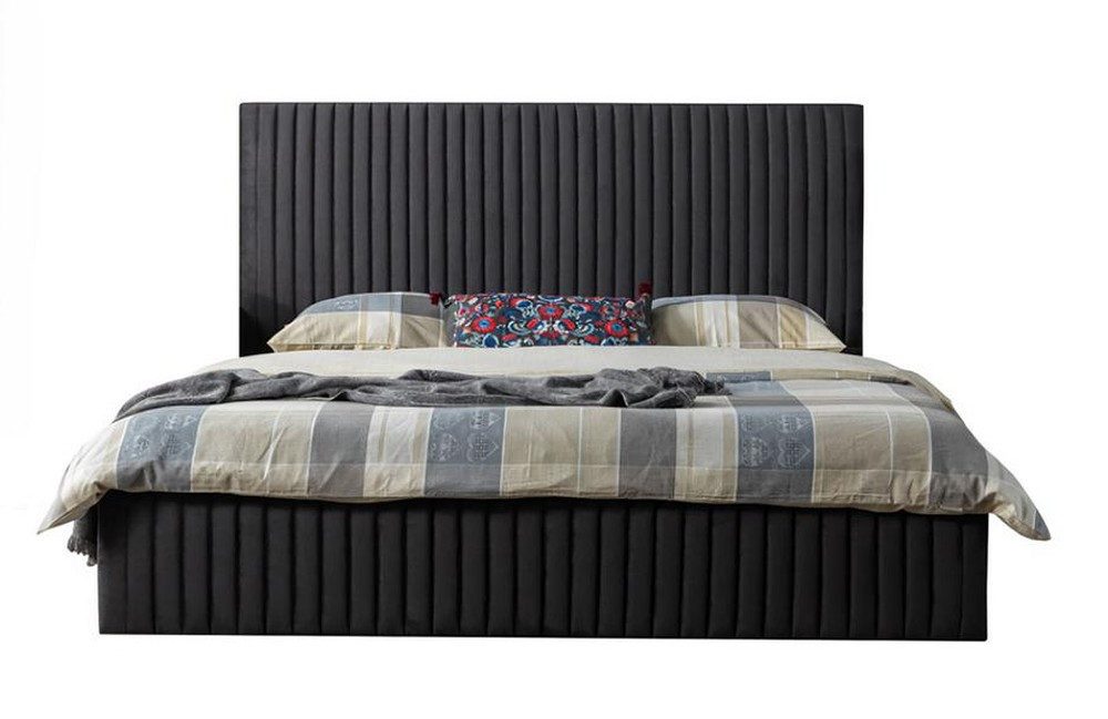 Xlmoebel Polsterbett Schwarzes Bett mit modernen Nachttischen in elegantem Design (Bett, 1-tlg., Bett), Hergestellt in Europa