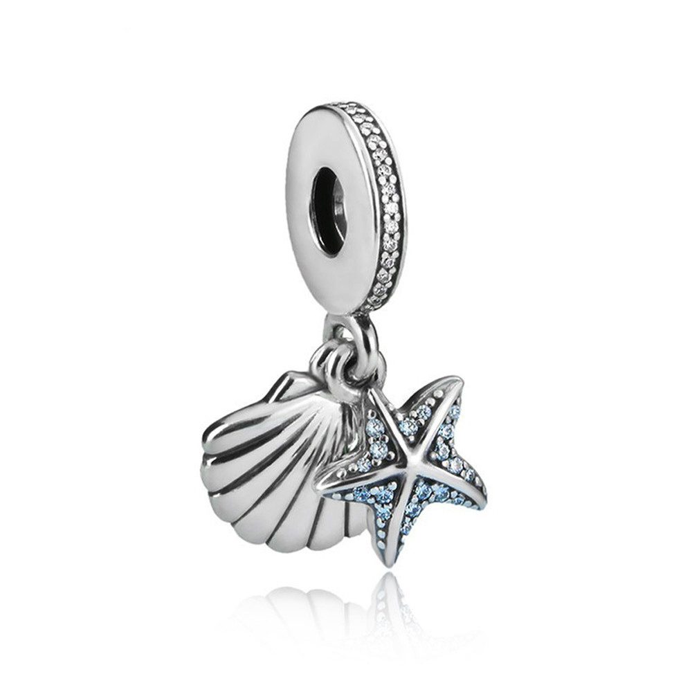 PANDACHARMS Bead Seestern und Muschel Anhänger für Charm Armband, 925 Silber, Zirkonia