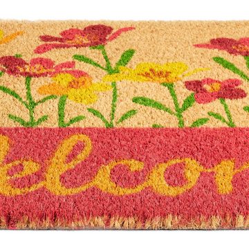 Fußmatte Fußmatte Kokos Welcome Blumen, relaxdays, Höhe: 15 mm