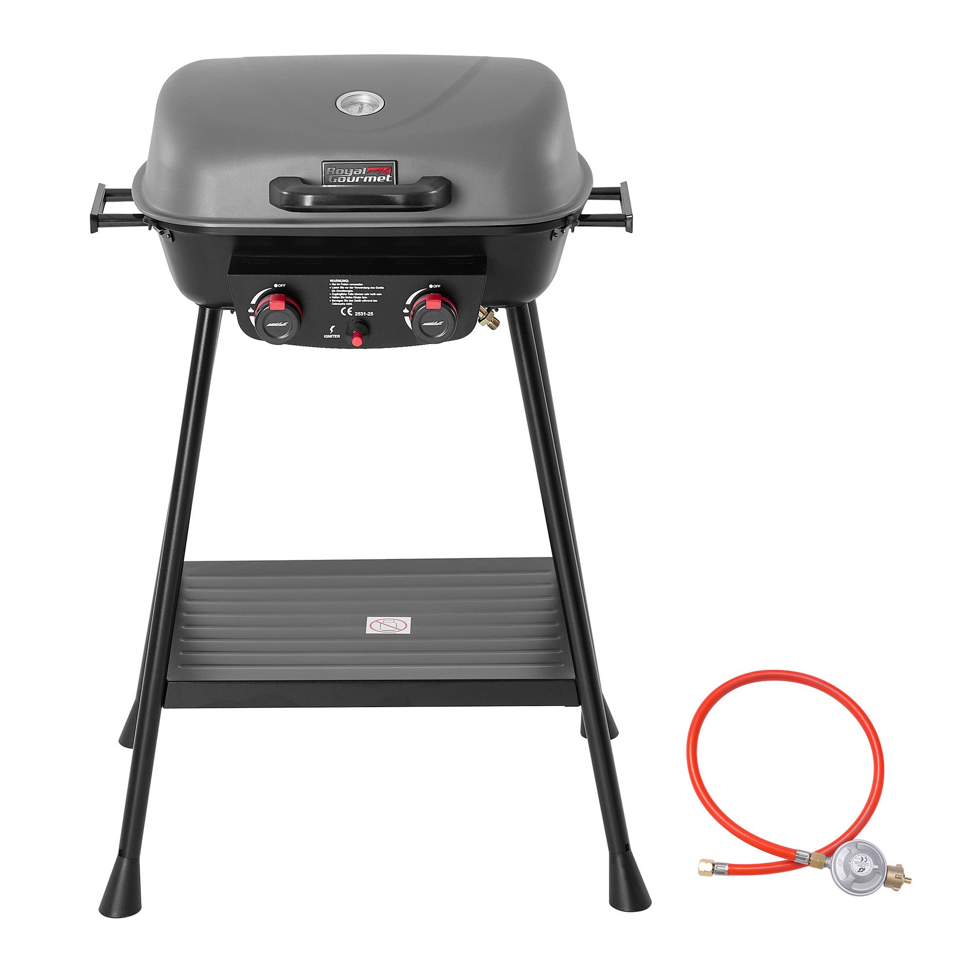 Royal Gourmet Gasgrill 2- Brenner Gasgrill, 5 kW Standrrill, Grillwagen für Camping, 2-in-1-Funktionalität, Zwei 2,5 kW Edelstahlbrenner
