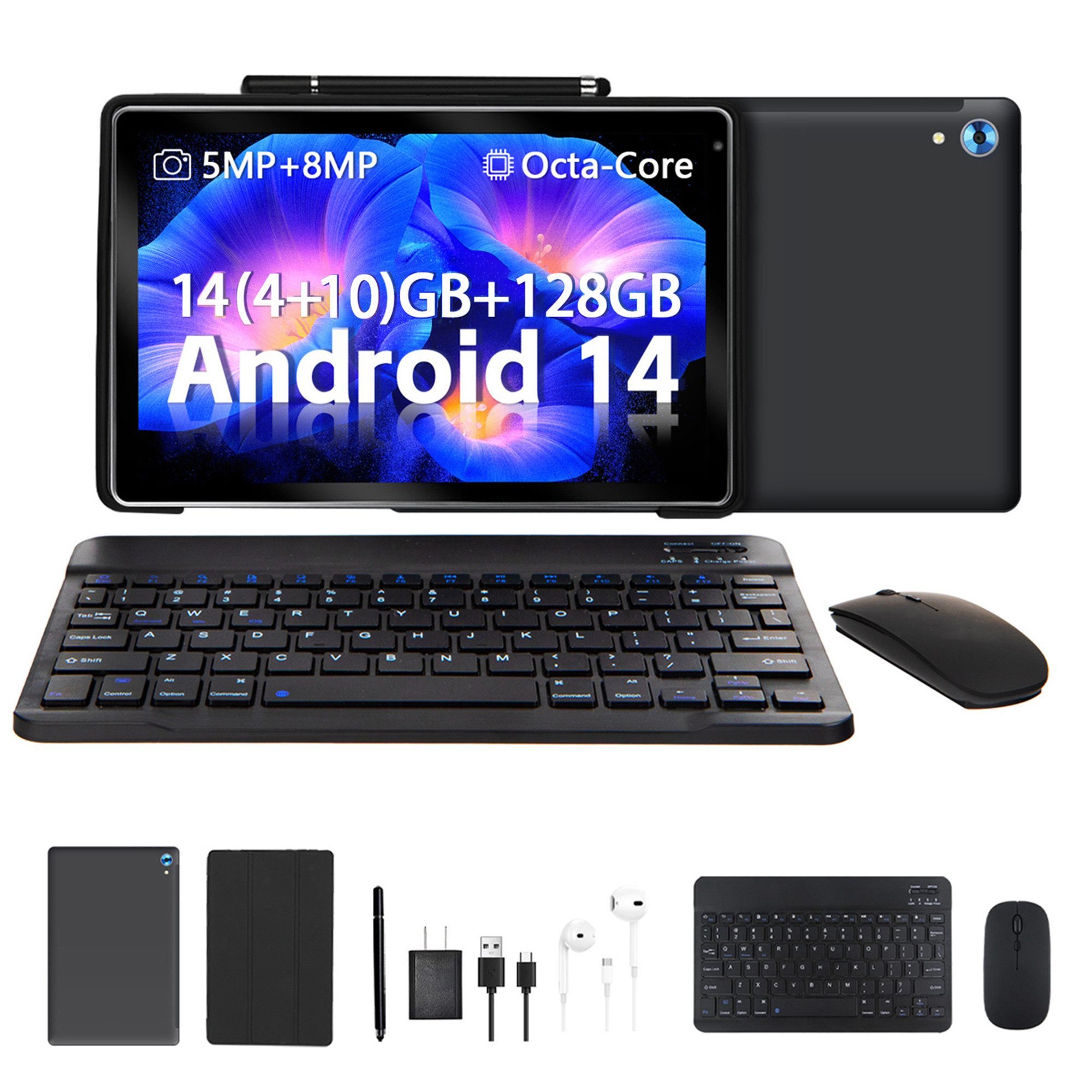 10.1 Zoll Octa-Core, 14G+128G, 5000 mAh, HD 1280x800, incl. Hülle Set Tablet