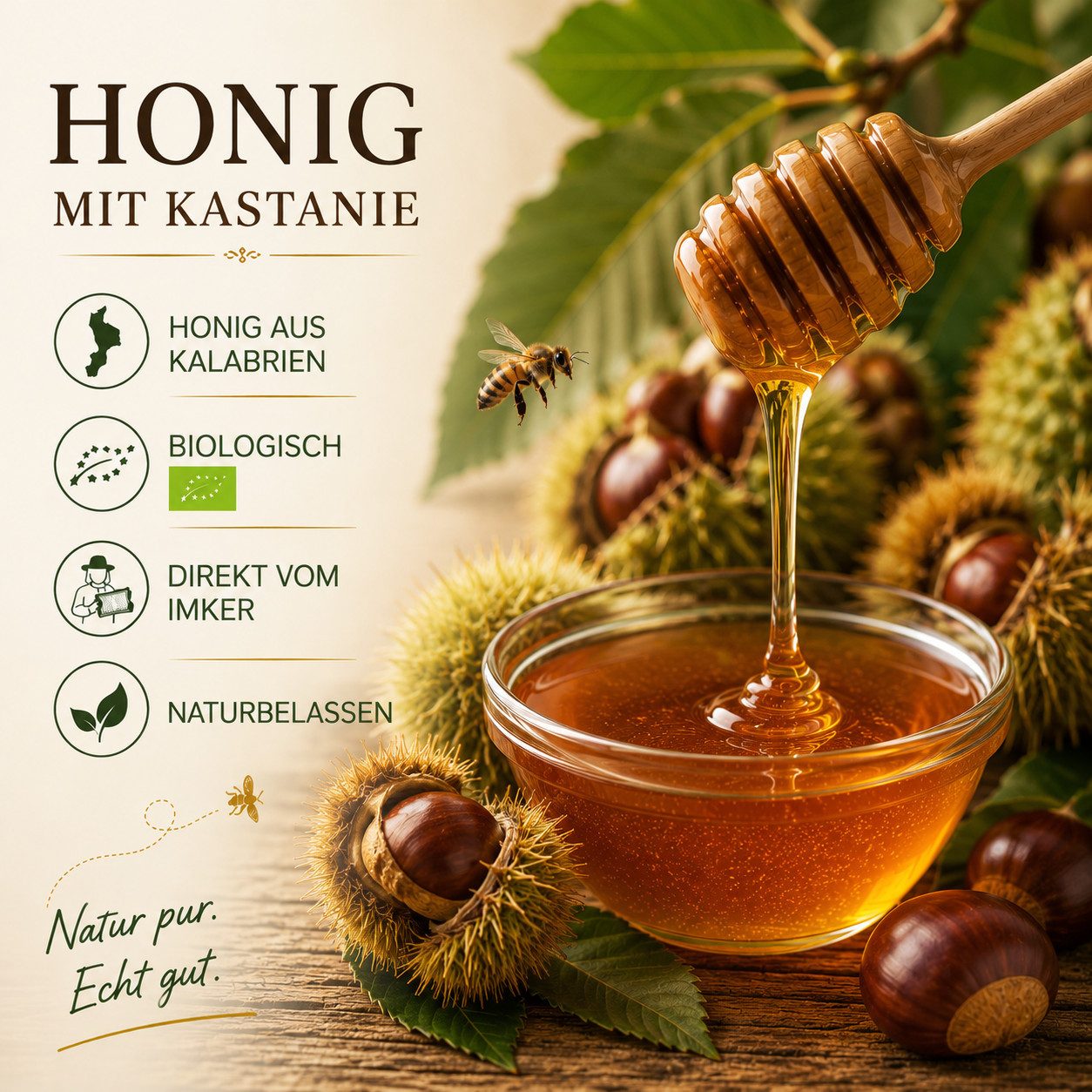 Orodelsud Honig Premium Kastanienhonig 250 g aus Kalabrien, 1 x 250 ml, 1 St. (Einzelpackung, 1 Glas à 250 g), 100 % Kastanienhonig aus Kalabrien, naturbelassen, ohne Zusatzstoffe
