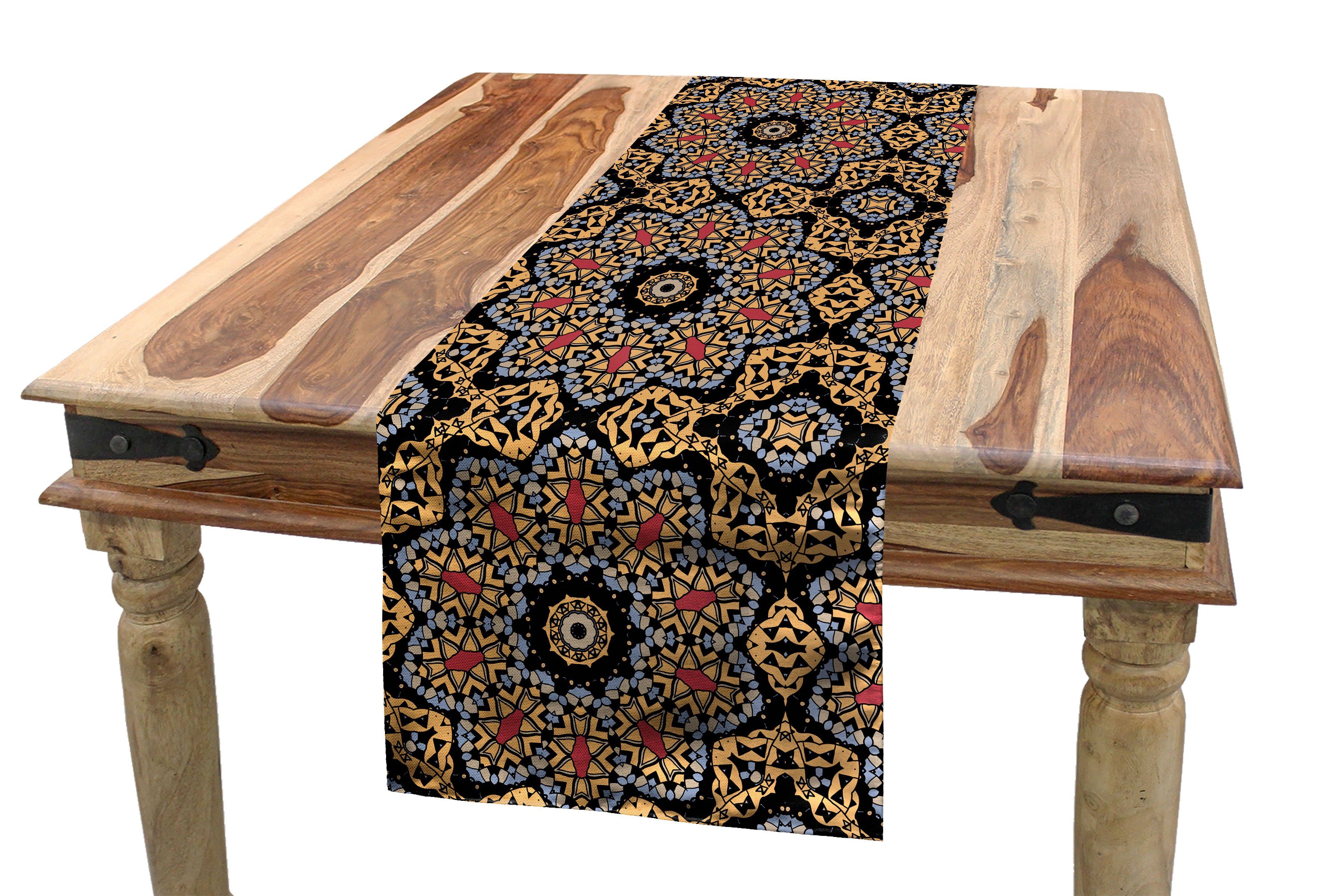 Abakuhaus Tischläufer Esszimmer Küche Rechteckiger Dekorativer Tischläufer, Orange Mandala Eastern Mosaik-Kunst